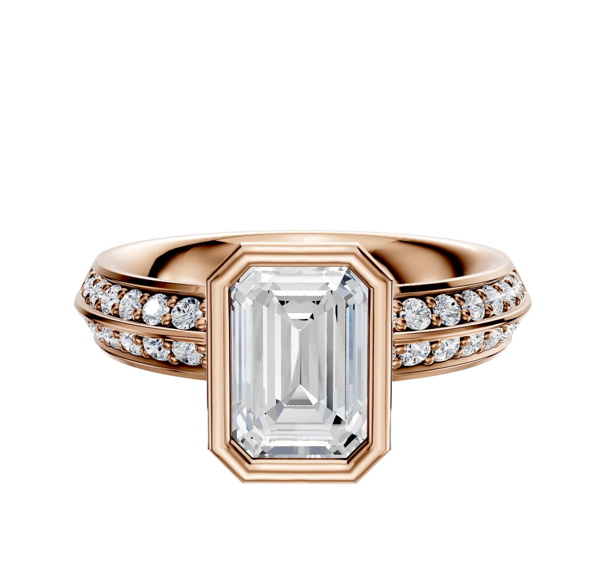 18K Rose Gold Bezel Full Bezel North/South Classic Knife Edge 1-Row-Pave 2.5mm Engagement Ring