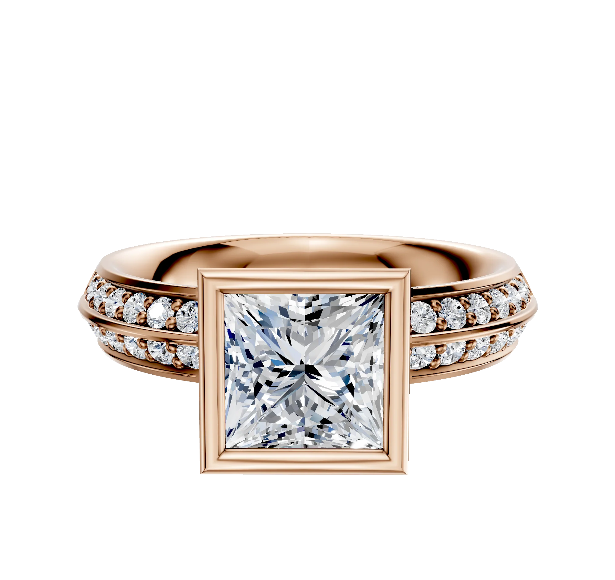 18K Rose Gold Bezel Full Bezel North/South Classic Knife Edge 1-Row-Pave 2.5mm Engagement Ring