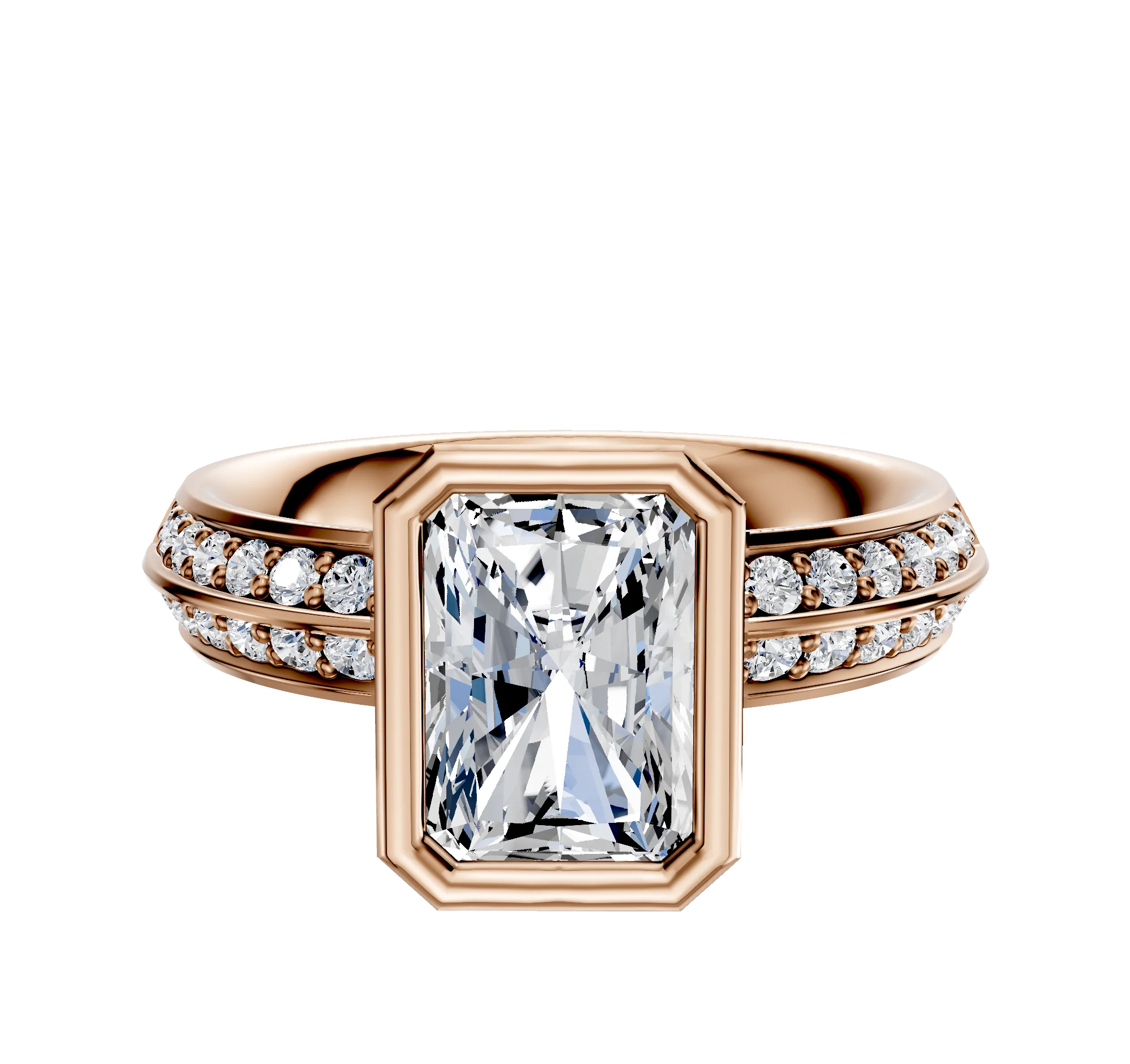 18K Rose Gold Bezel Full Bezel North/South Classic Knife Edge 1-Row-Pave 2.5mm Engagement Ring