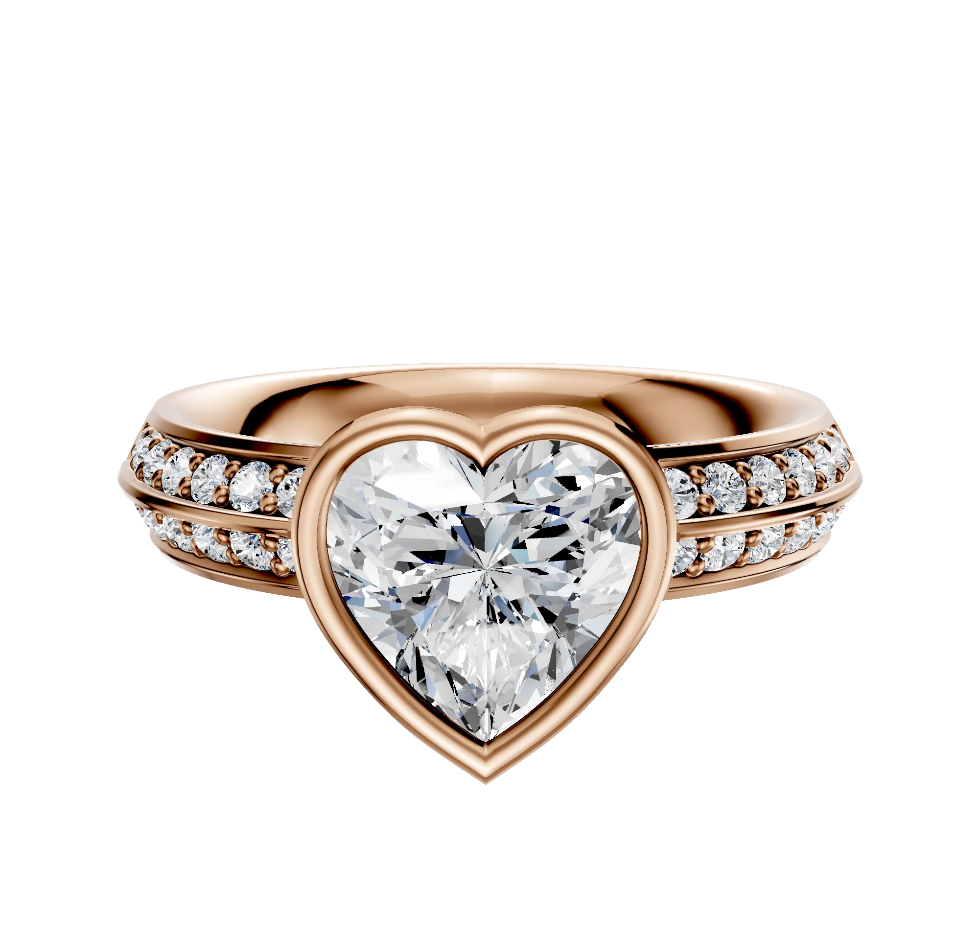 18K Rose Gold Bezel Full Bezel North/South Classic Knife Edge 1-Row-Pave 2.5mm Engagement Ring