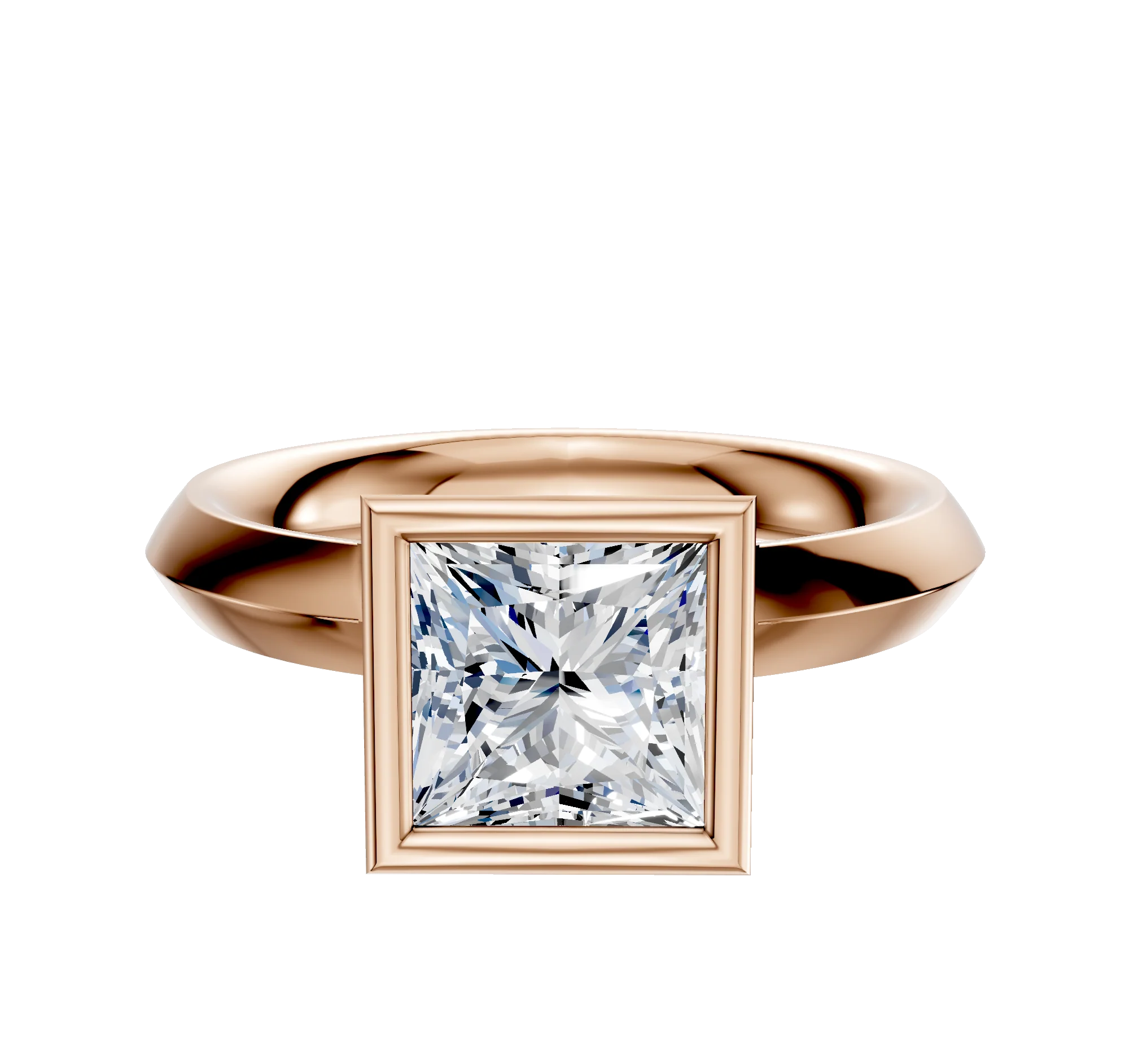 18K Rose Gold Bezel Full Bezel North/South Classic Knife Edge 3.0mm Engagement Ring
