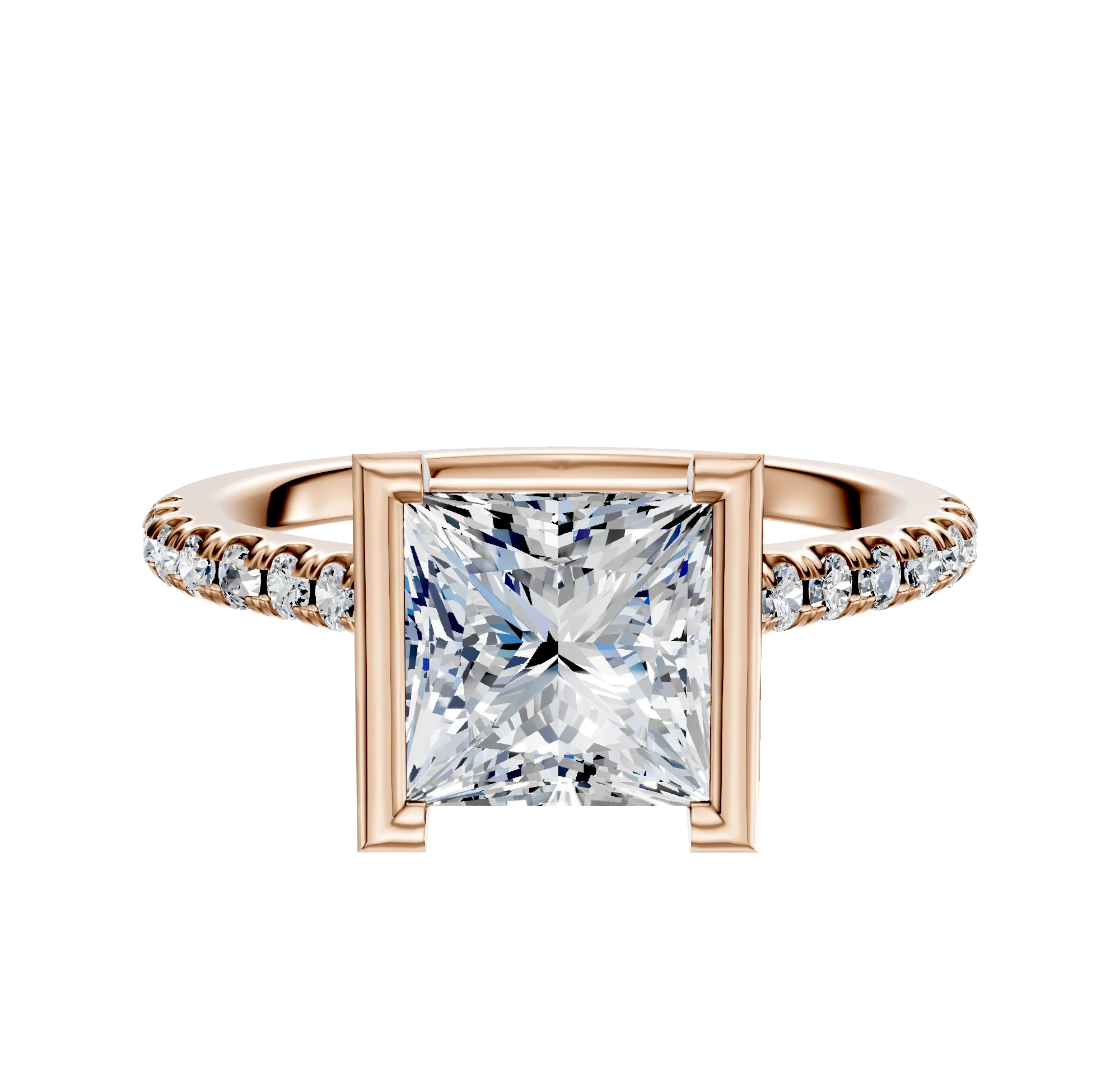 18K Rose Gold Bezel Half Bezel North/South Cathedral Dome 1-Row-Pave 2.5mm Engagement Ring