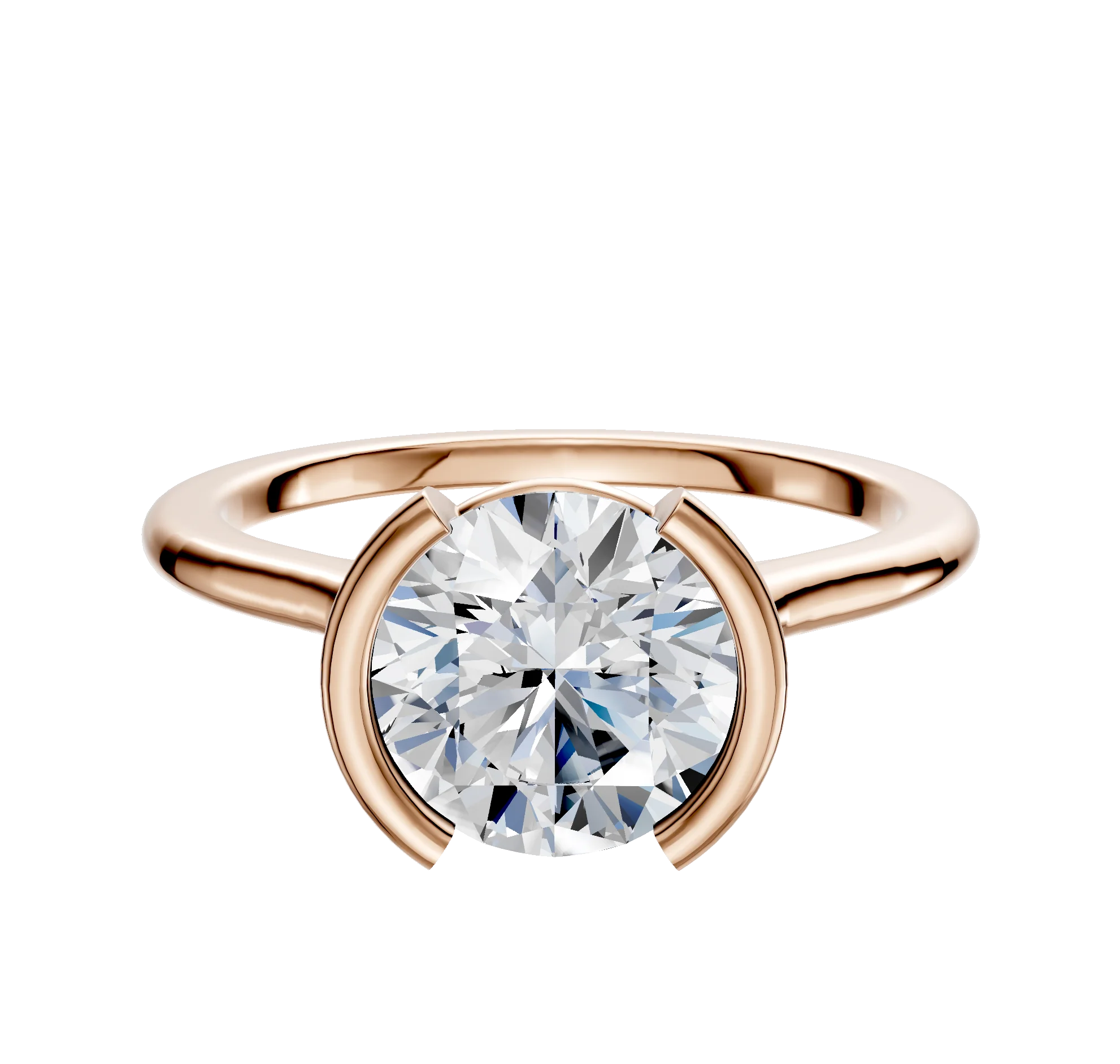 18K Rose Gold Bezel Half Bezel North/South Cathedral Dome 1.5mm Engagement Ring