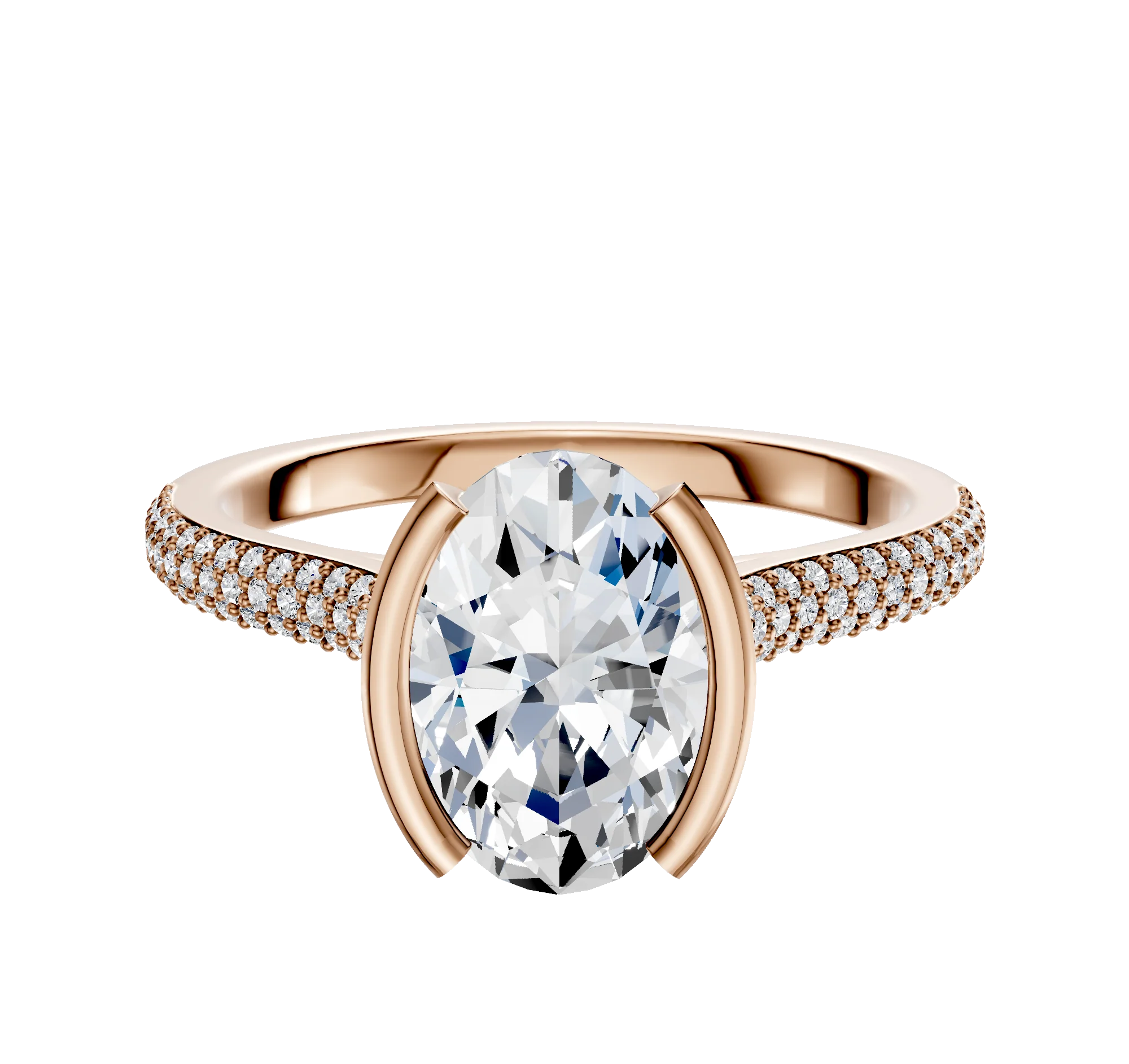 18K Rose Gold Bezel Half Bezel North/South Cathedral Dome 3-Row-Pave 2.0mm Engagement Ring