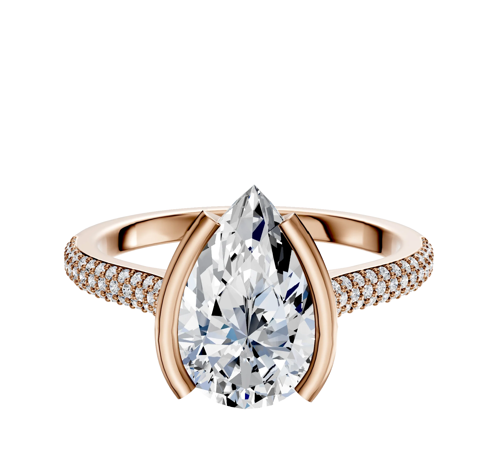 18K Rose Gold Bezel Half Bezel North/South Cathedral Dome 3-Row-Pave 2.0mm Engagement Ring