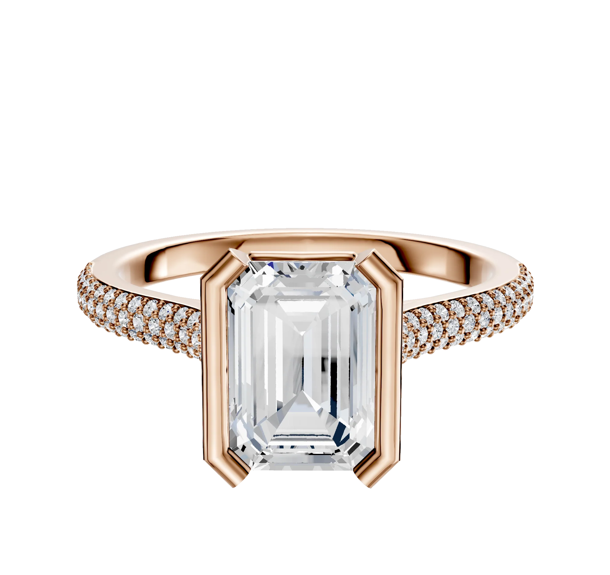 18K Rose Gold Bezel Half Bezel North/South Cathedral Dome 3-Row-Pave 2.0mm Engagement Ring