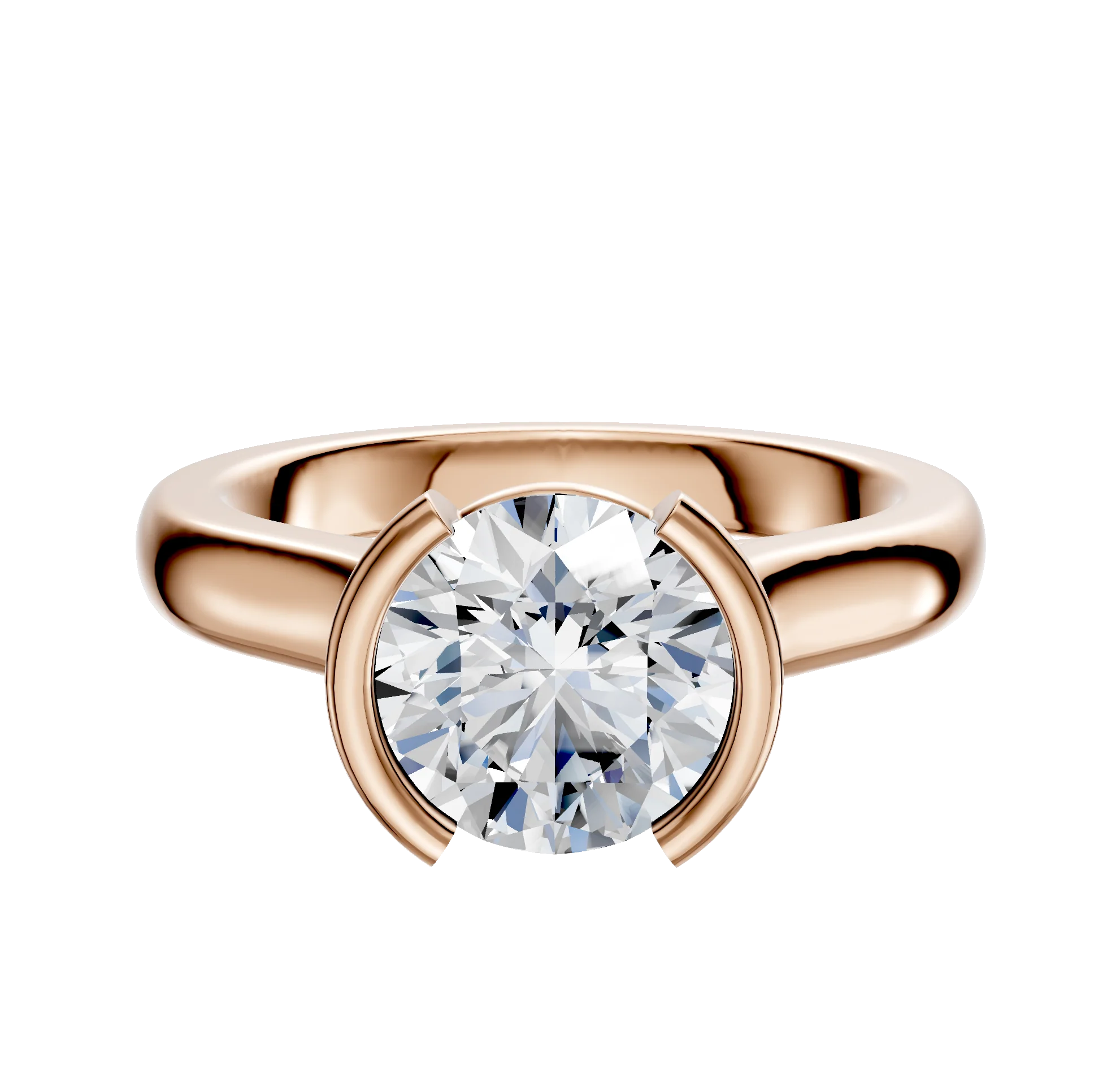 18K Rose Gold Bezel Half Bezel North/South Cathedral Dome 3.0mm Engagement Ring
