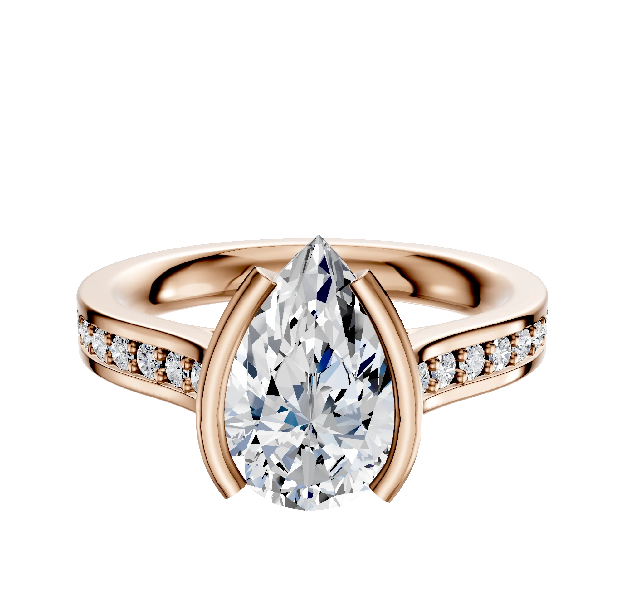 18K Rose Gold Bezel Half Bezel North/South Cathedral Flat 1-Row-Pave 2.5mm Engagement Ring