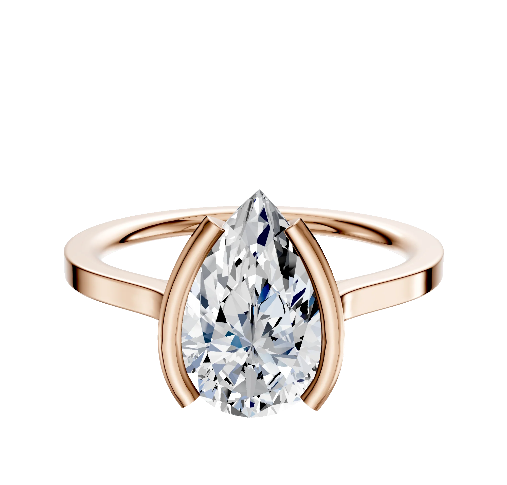 18K Rose Gold Bezel Half Bezel North/South Cathedral Flat 1.5mm Engagement Ring