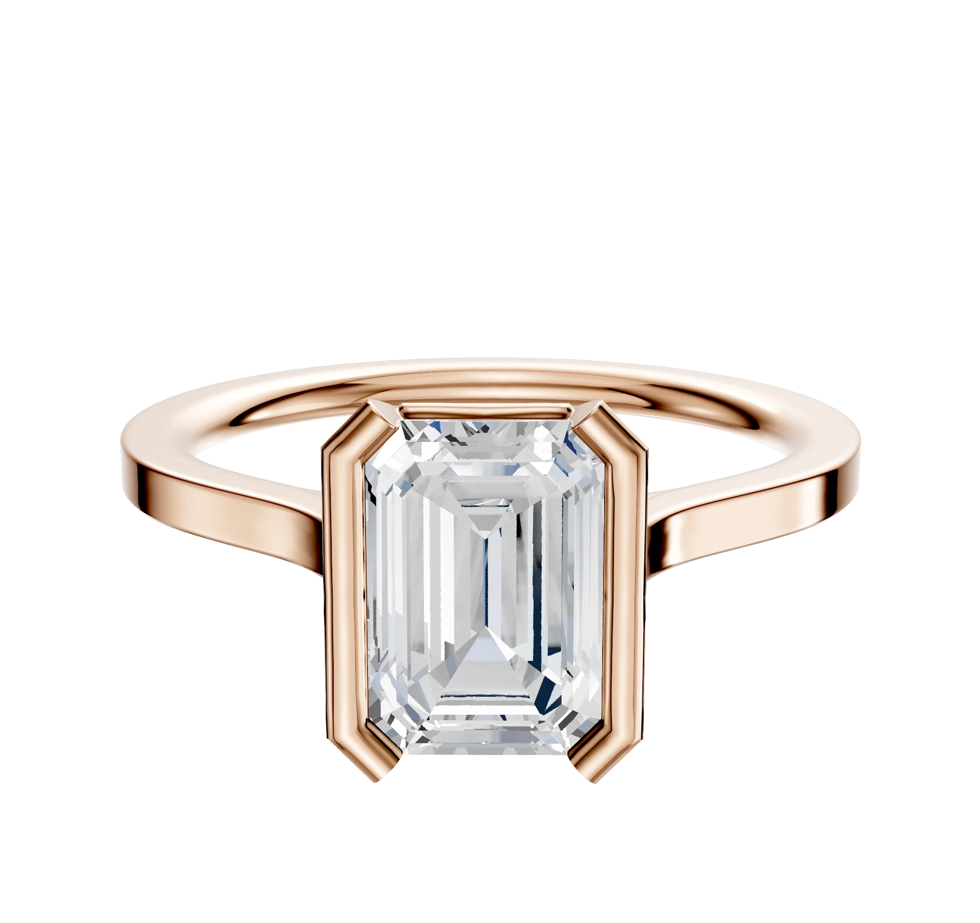 18K Rose Gold Bezel Half Bezel North/South Cathedral Flat 1.5mm Engagement Ring