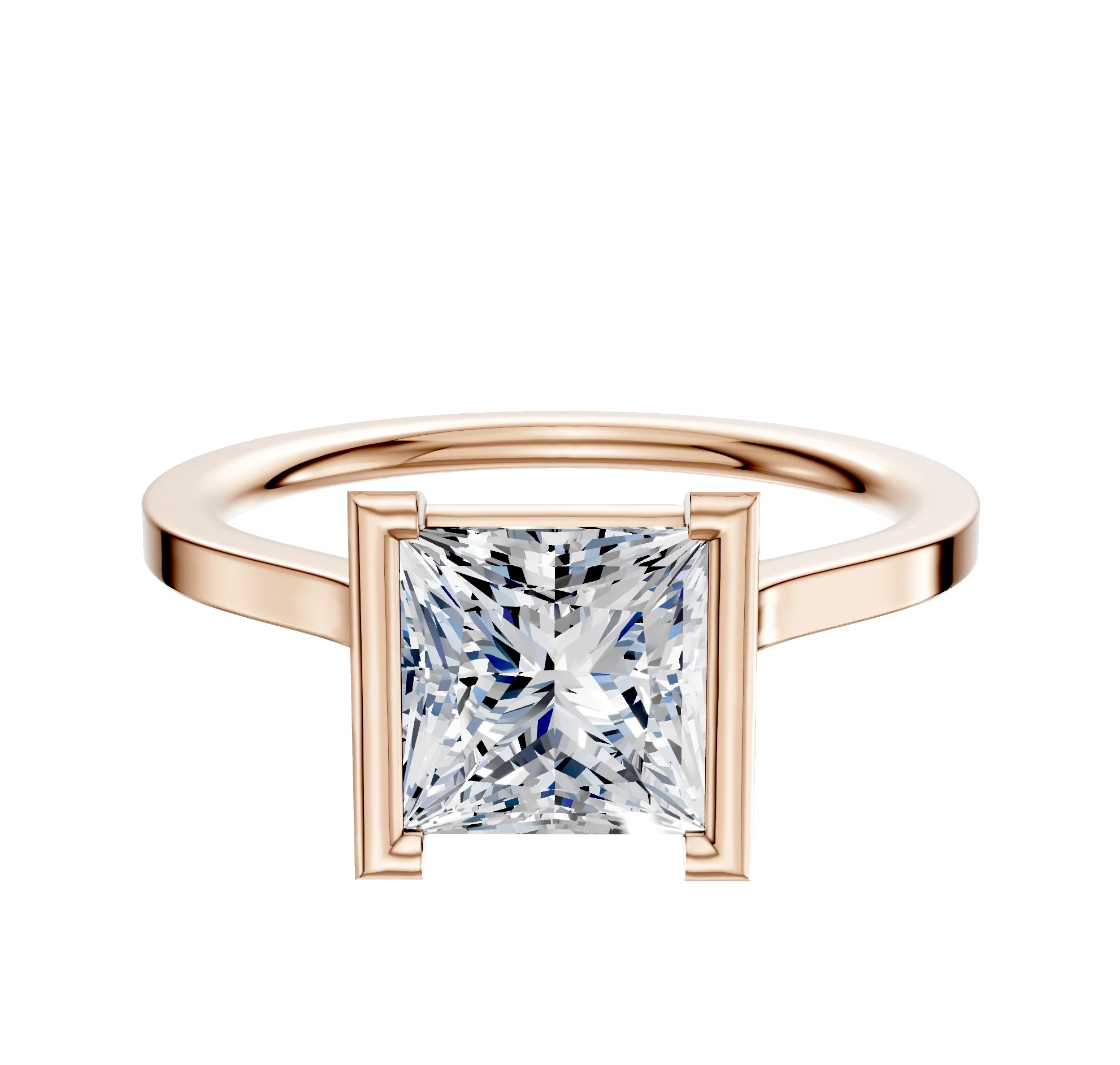 18K Rose Gold Bezel Half Bezel North/South Cathedral Flat 1.5mm Engagement Ring