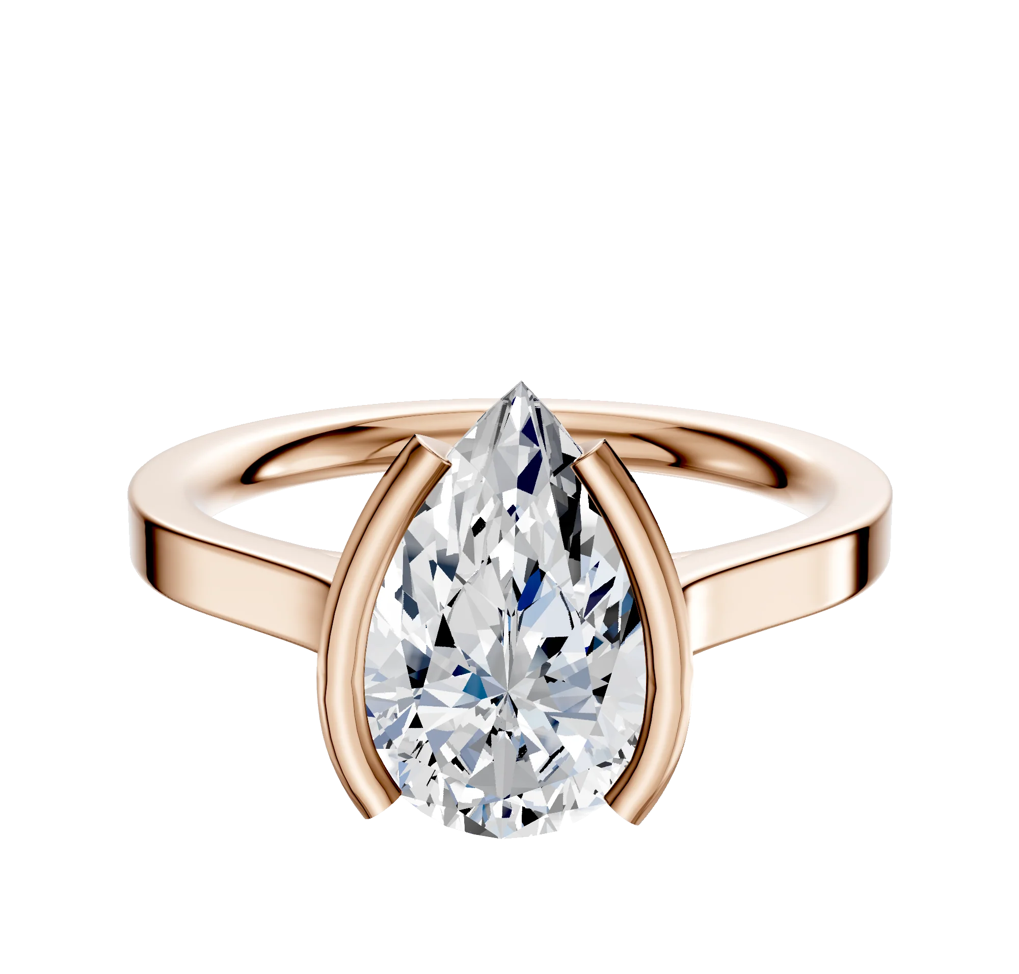 18K Rose Gold Bezel Half Bezel North/South Cathedral Flat 2.0mm Engagement Ring