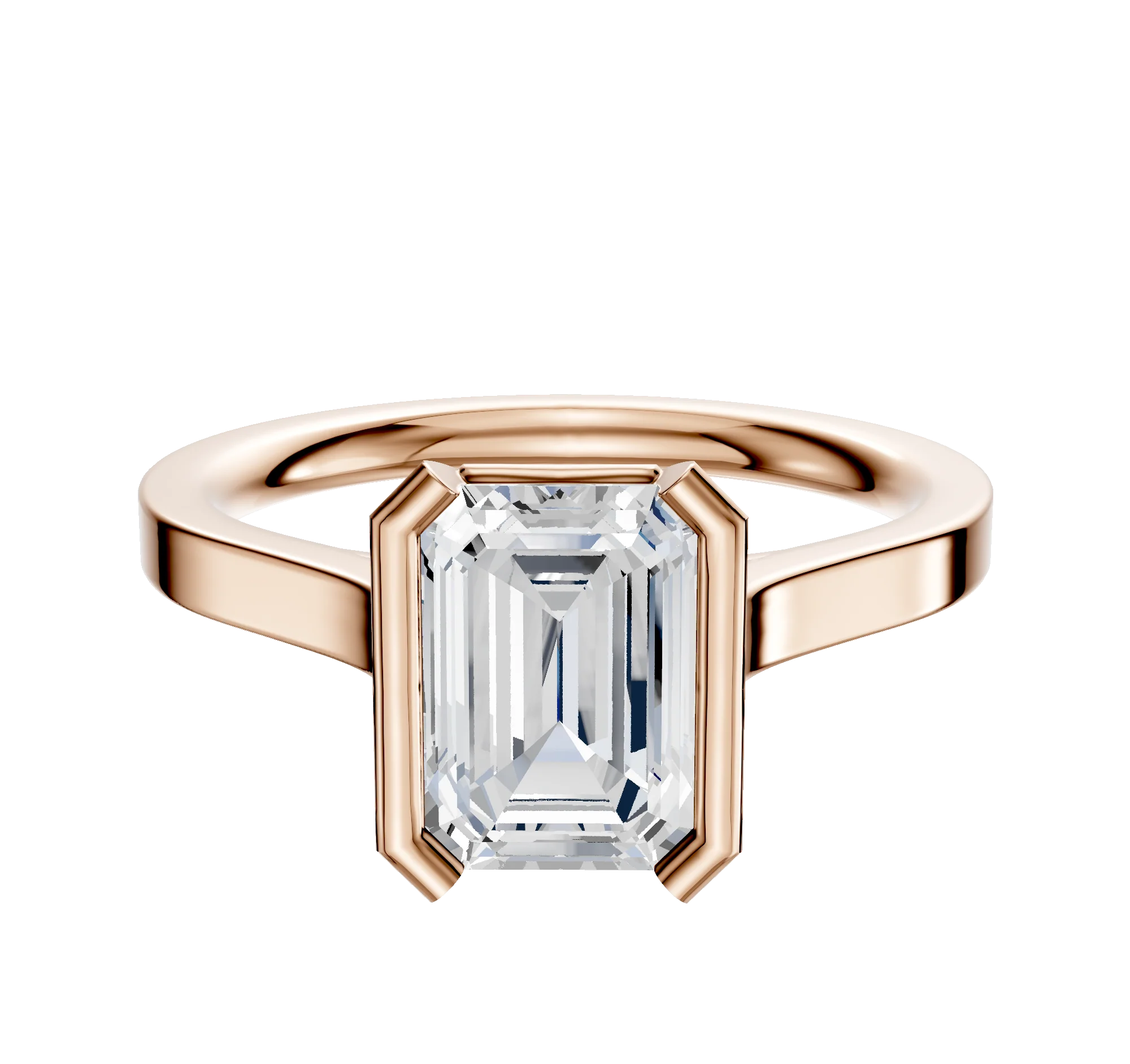 18K Rose Gold Bezel Half Bezel North/South Cathedral Flat 2.0mm Engagement Ring