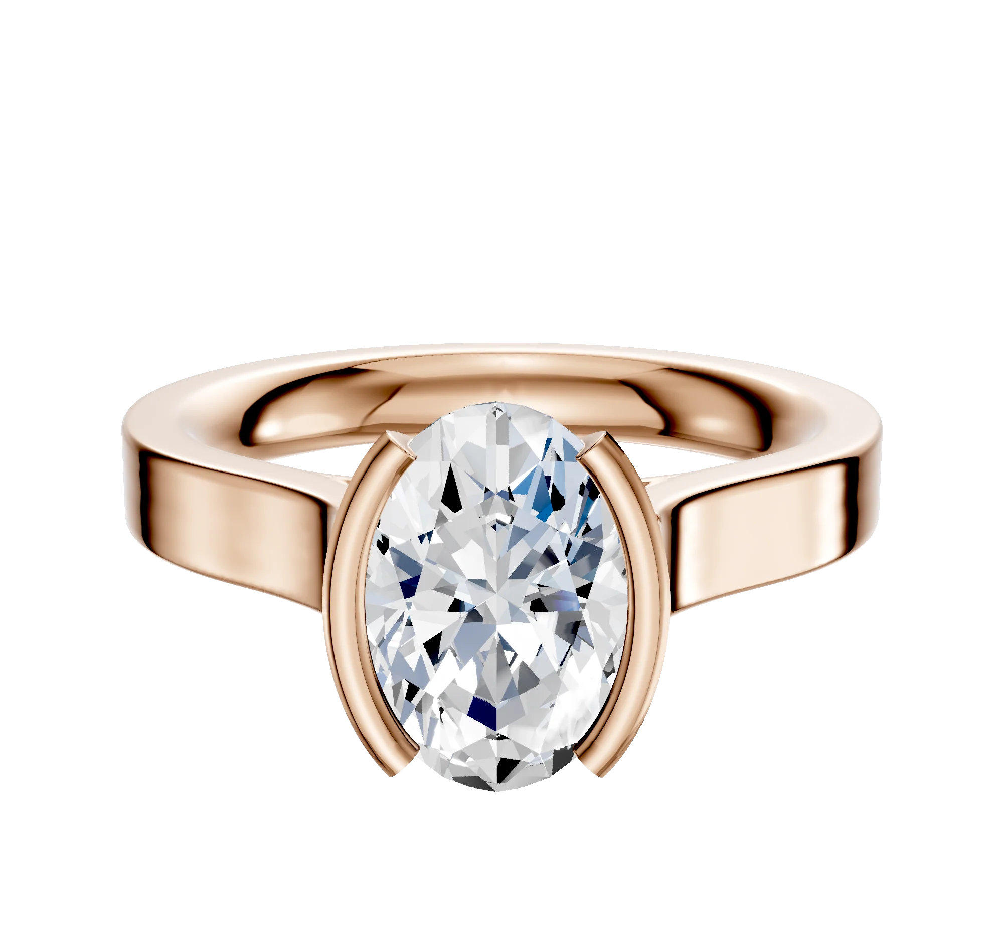 18K Rose Gold Bezel Half Bezel North/South Cathedral Flat 3.0mm Engagement Ring