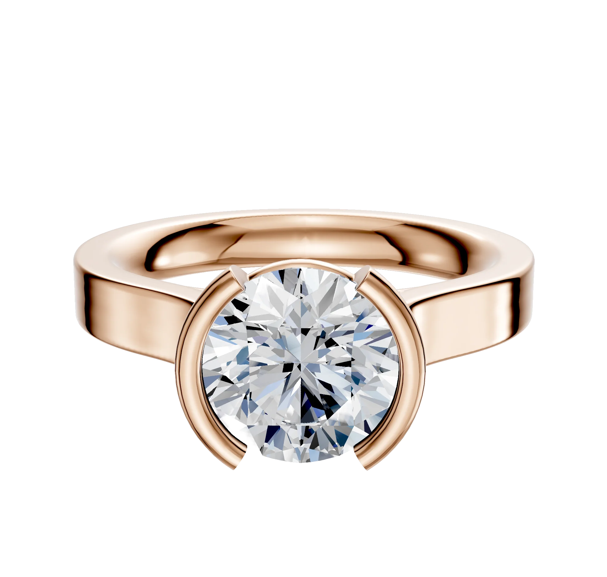 18K Rose Gold Bezel Half Bezel North/South Cathedral Flat 3.0mm Engagement Ring