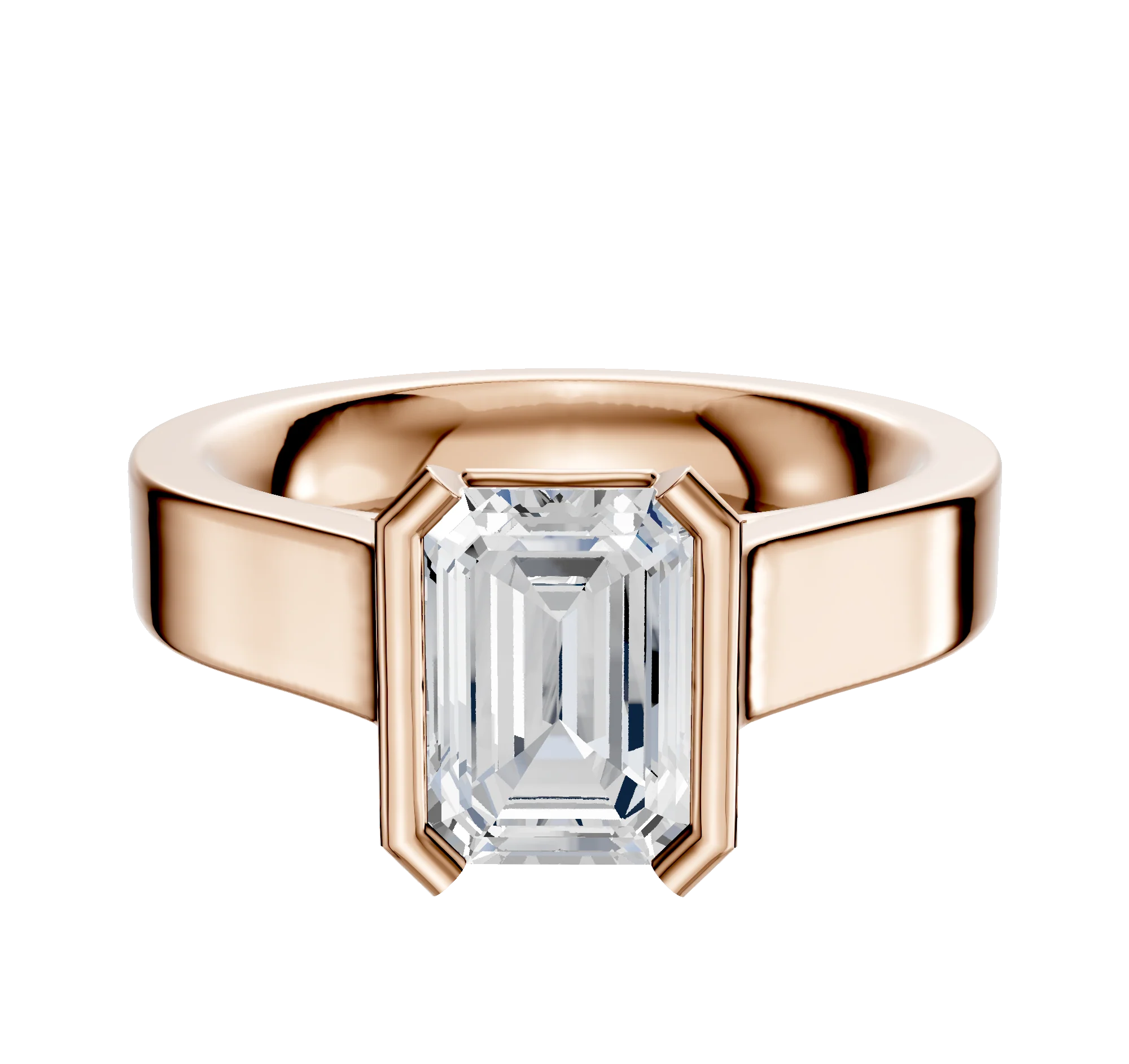 18K Rose Gold Bezel Half Bezel North/South Cathedral Flat 4.0mm Engagement Ring
