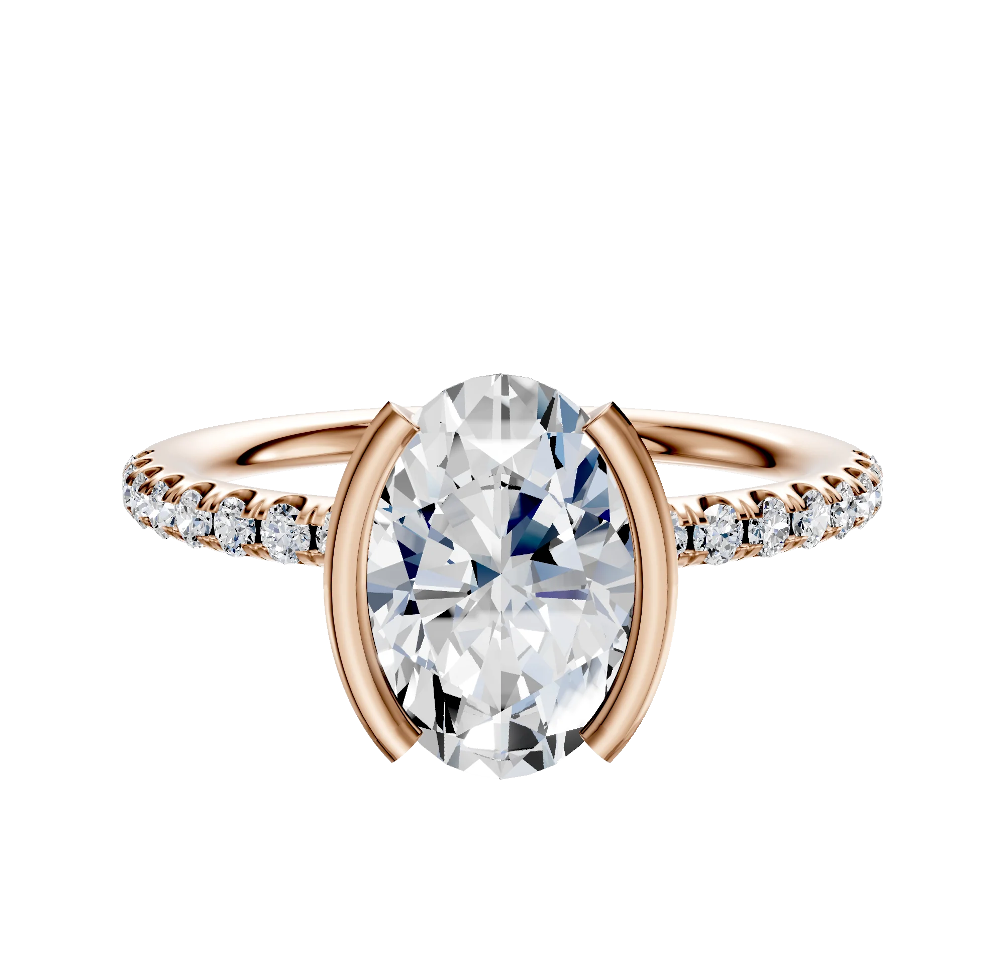 18K Rose Gold Bezel Half Bezel North/South Classic Dome 1-Row-Pave 2.5mm Engagement Ring