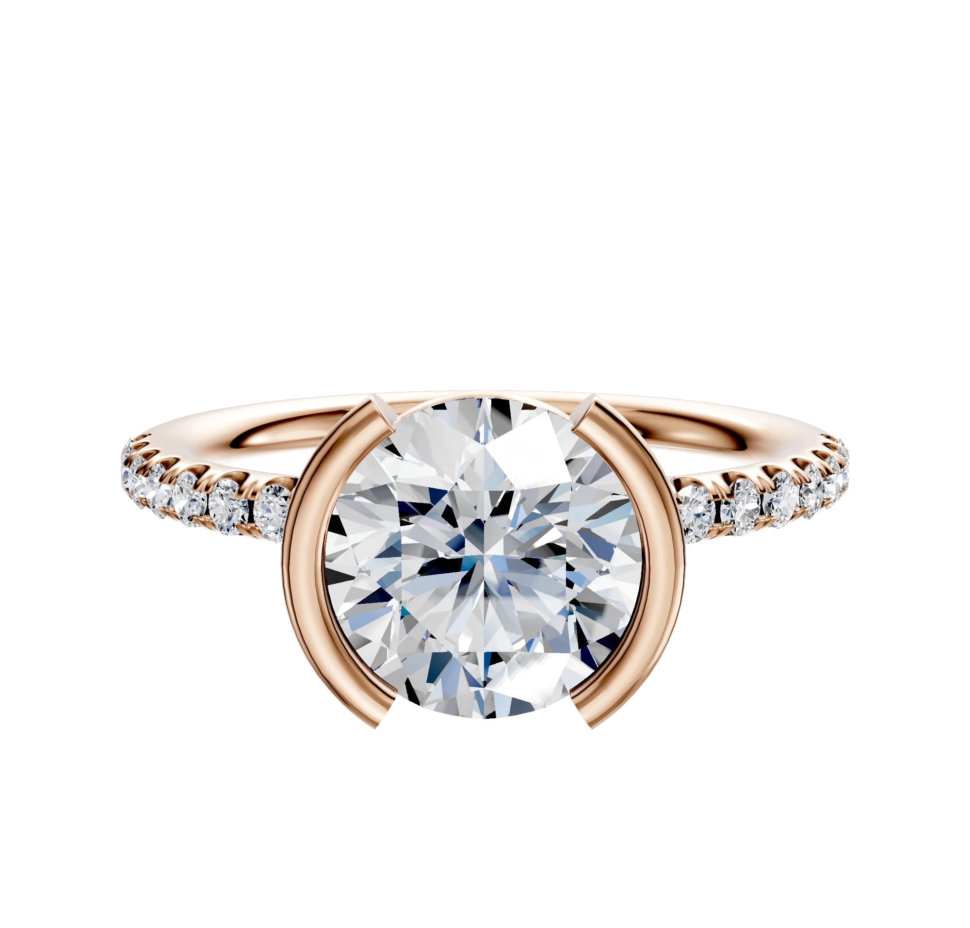 18K Rose Gold Bezel Half Bezel North/South Classic Dome 1-Row-Pave 2.5mm Engagement Ring