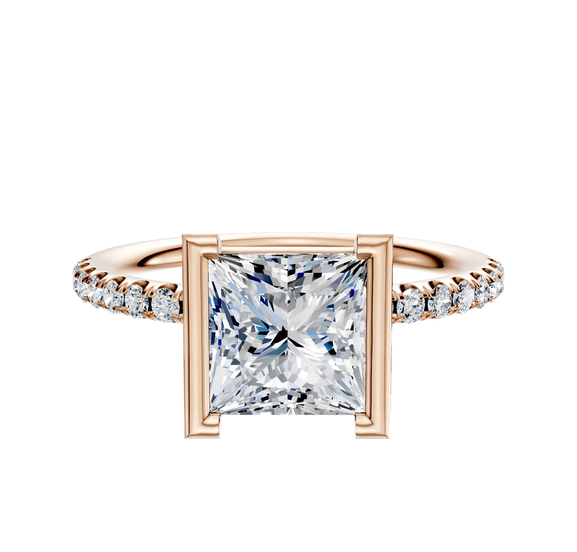 18K Rose Gold Bezel Half Bezel North/South Classic Dome 1-Row-Pave 2.5mm Engagement Ring
