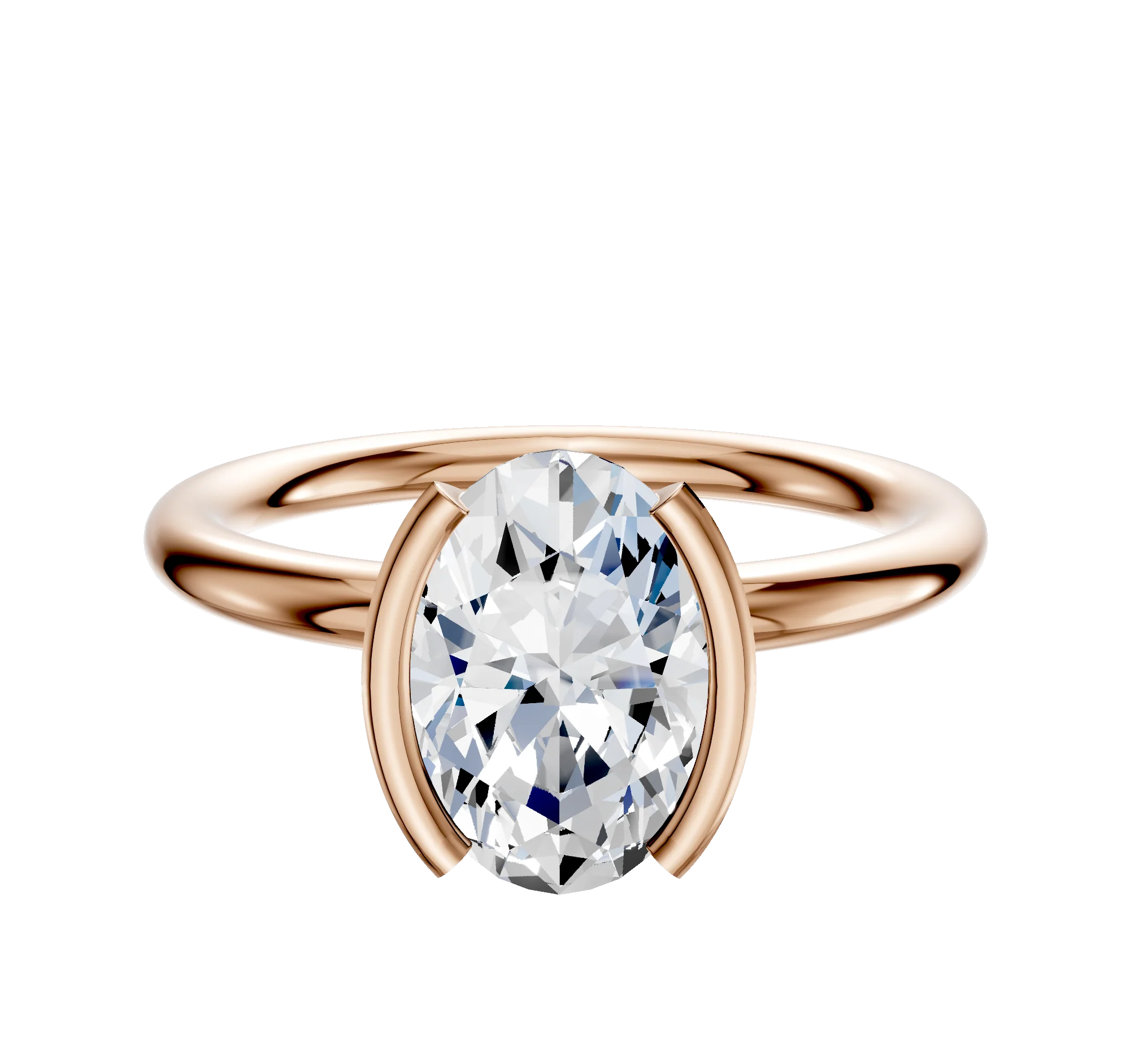 18K Rose Gold Bezel Half Bezel North/South Classic Dome 2.0mm Engagement Ring