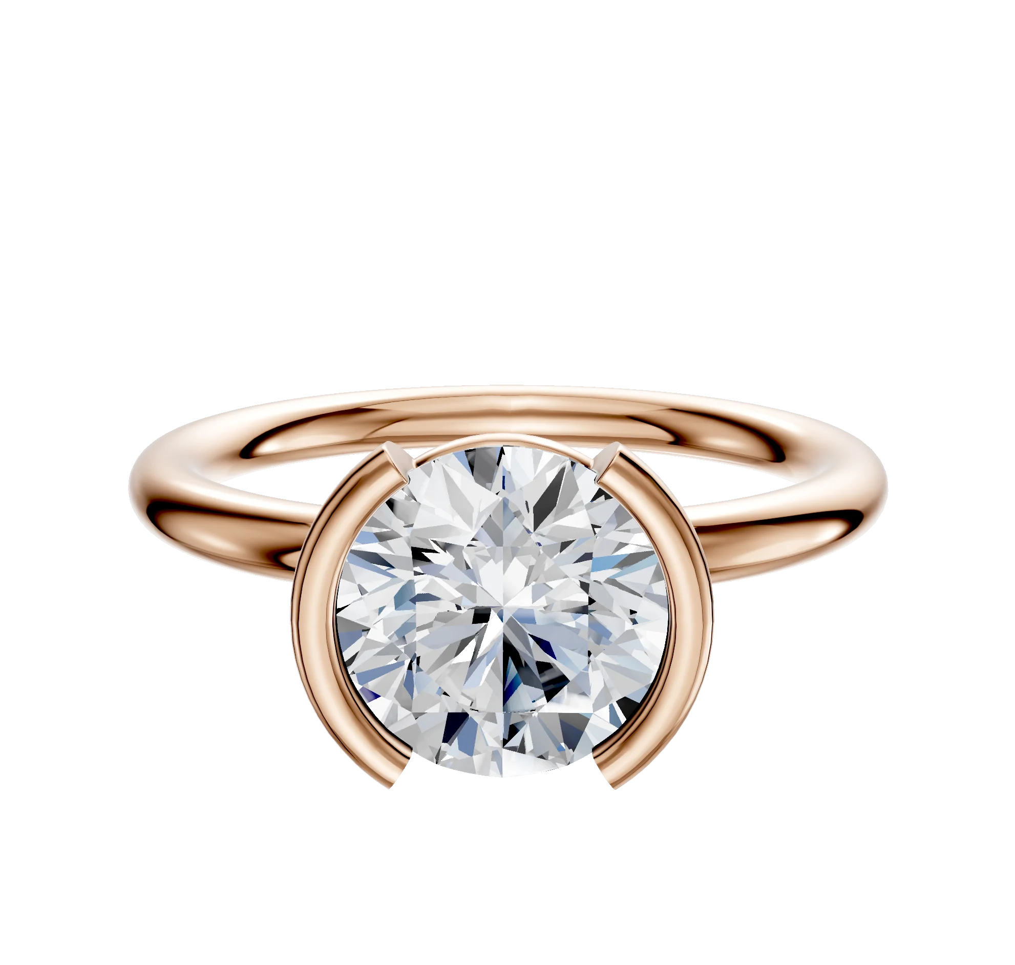 18K Rose Gold Bezel Half Bezel North/South Classic Dome 2.0mm Engagement Ring