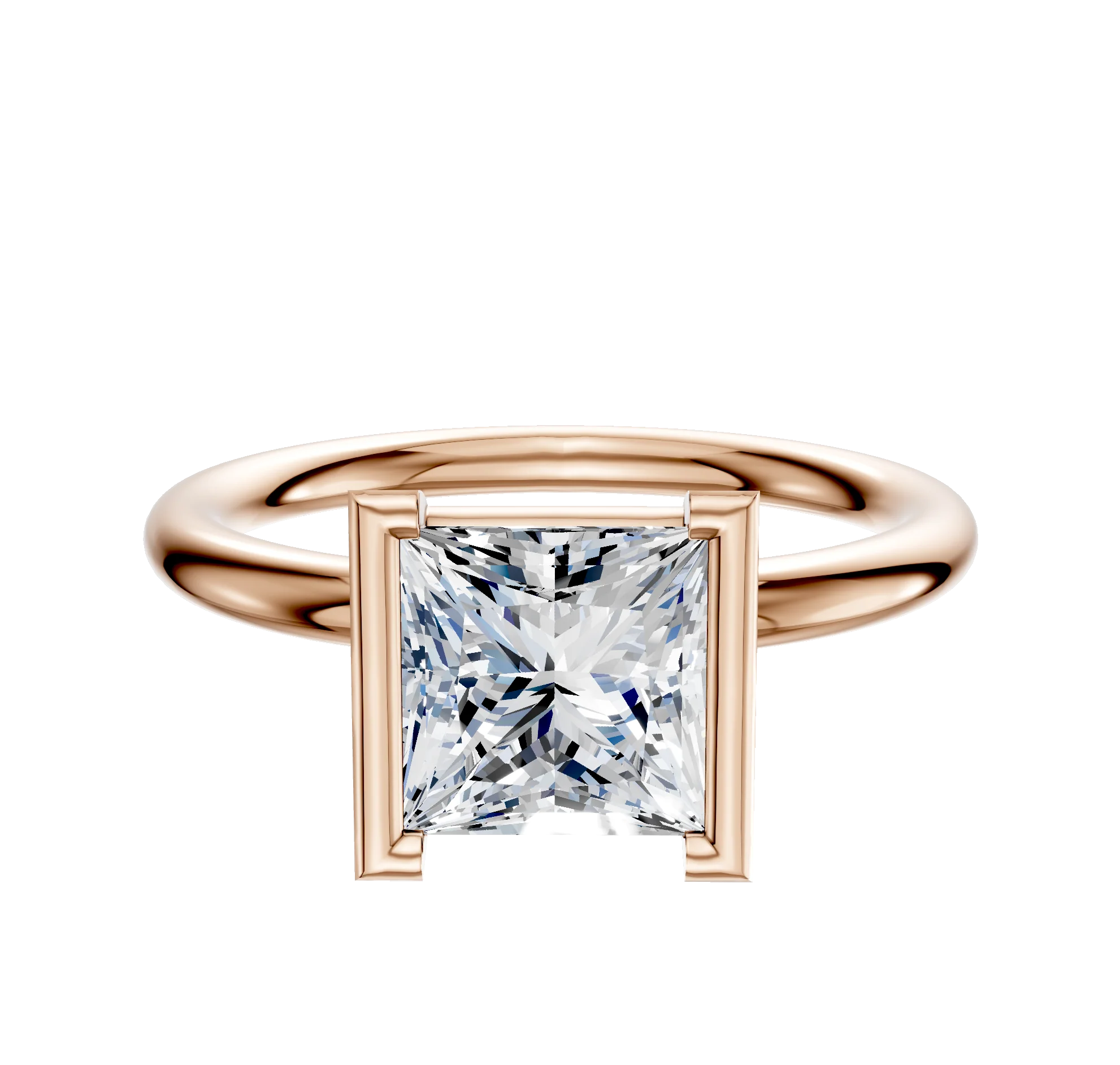 18K Rose Gold Bezel Half Bezel North/South Classic Dome 2.0mm Engagement Ring