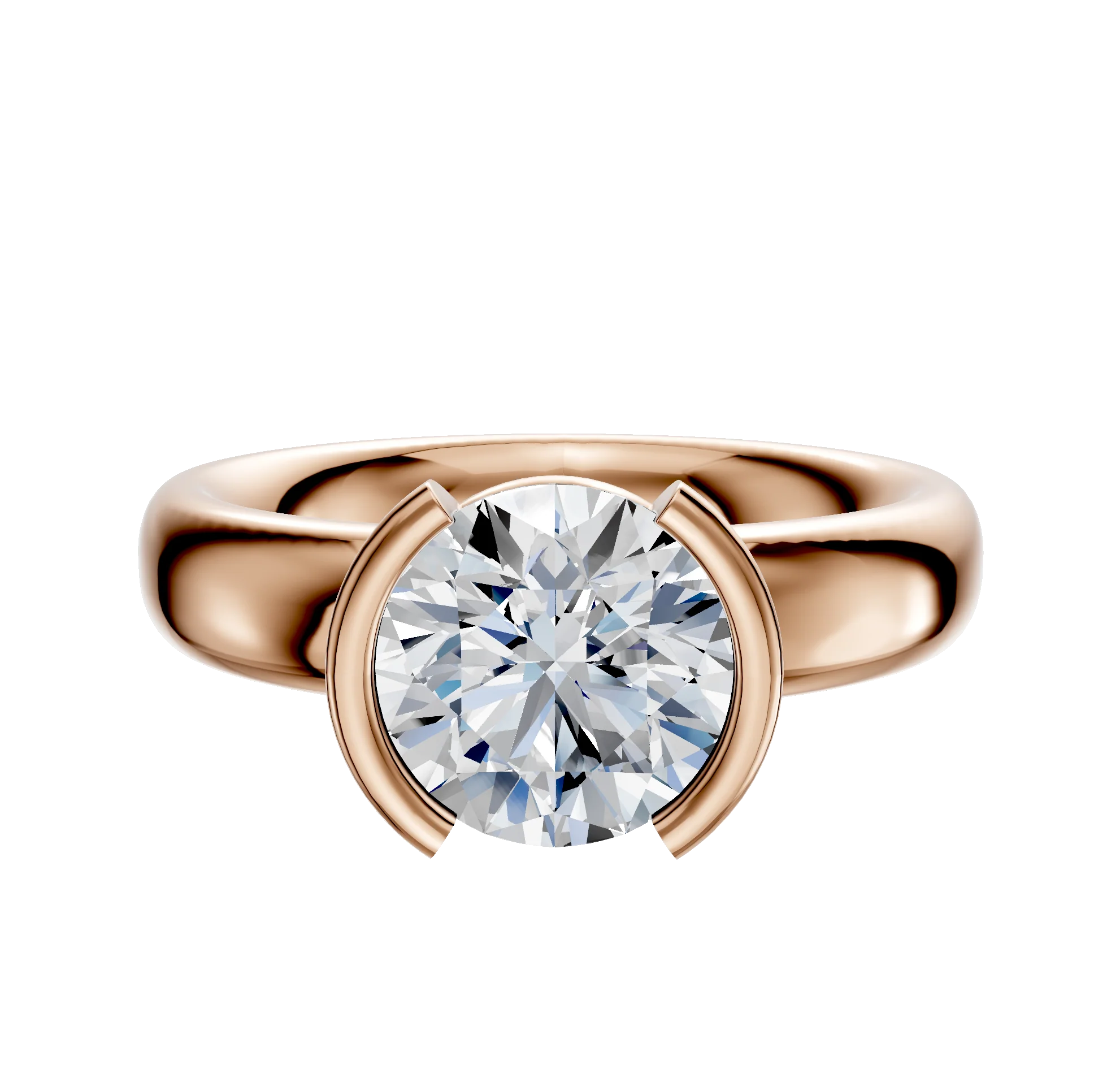 18K Rose Gold Bezel Half Bezel North/South Classic Dome 4.0mm Engagement Ring
