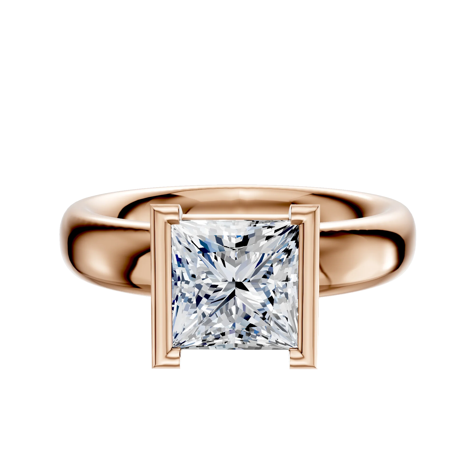 18K Rose Gold Bezel Half Bezel North/South Classic Dome 4.0mm Engagement Ring
