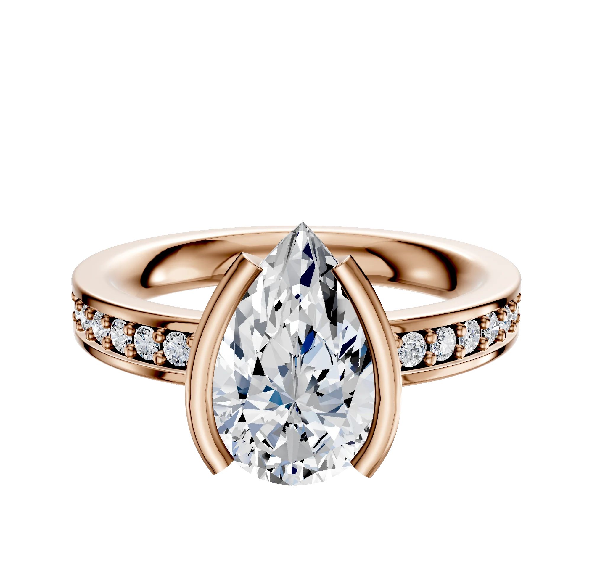 18K Rose Gold Bezel Half Bezel North/South Classic Flat 1-Row-Pave 2.5mm Engagement Ring