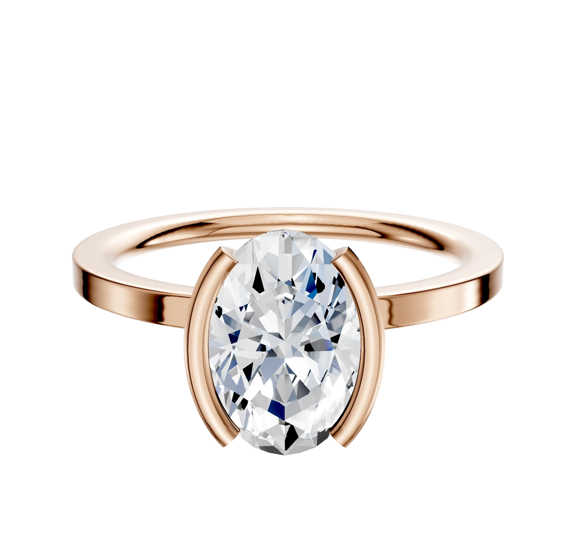 18K Rose Gold Bezel Half Bezel North/South Classic Flat 1.5mm Engagement Ring