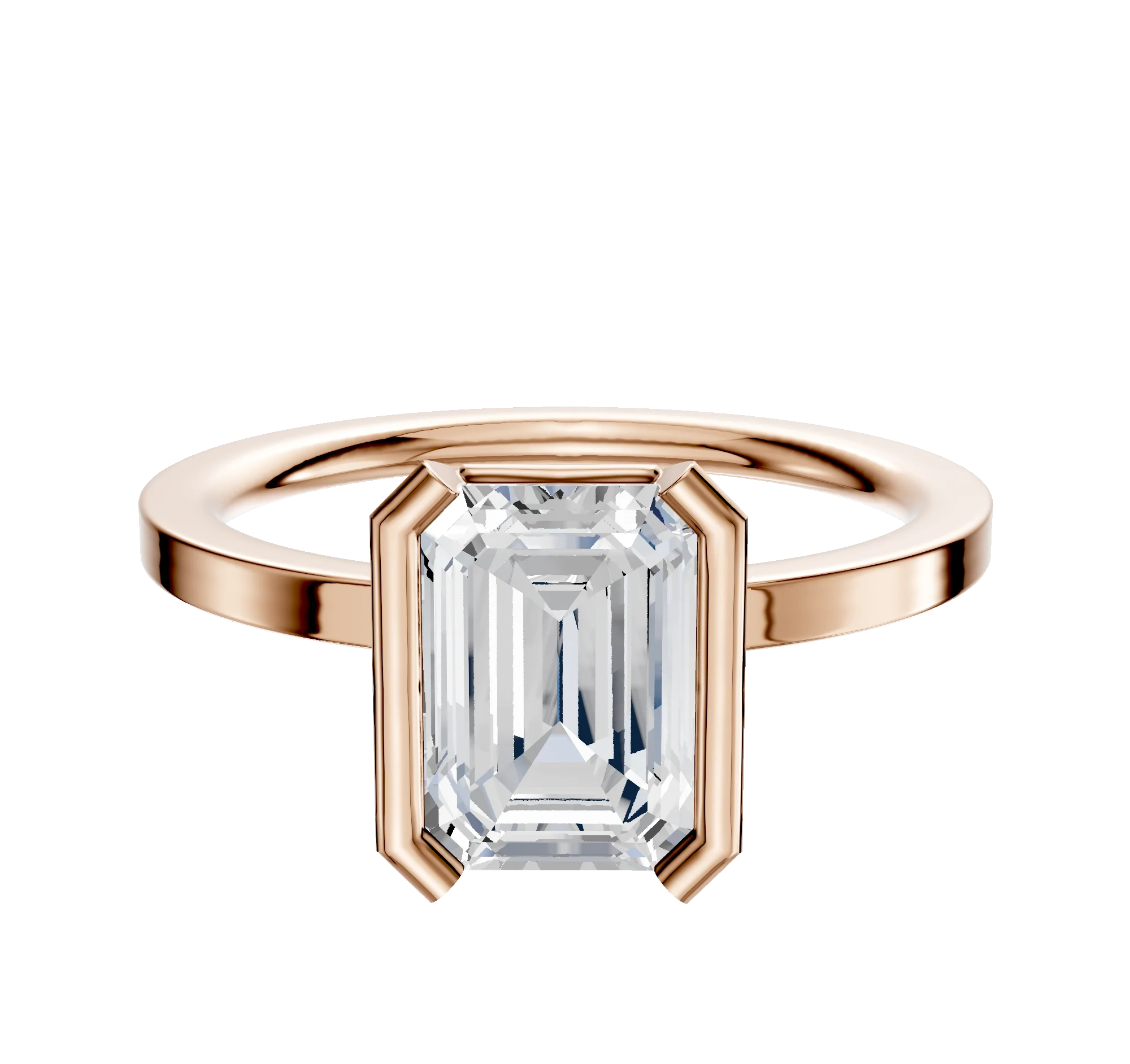 18K Rose Gold Bezel Half Bezel North/South Classic Flat 1.5mm Engagement Ring