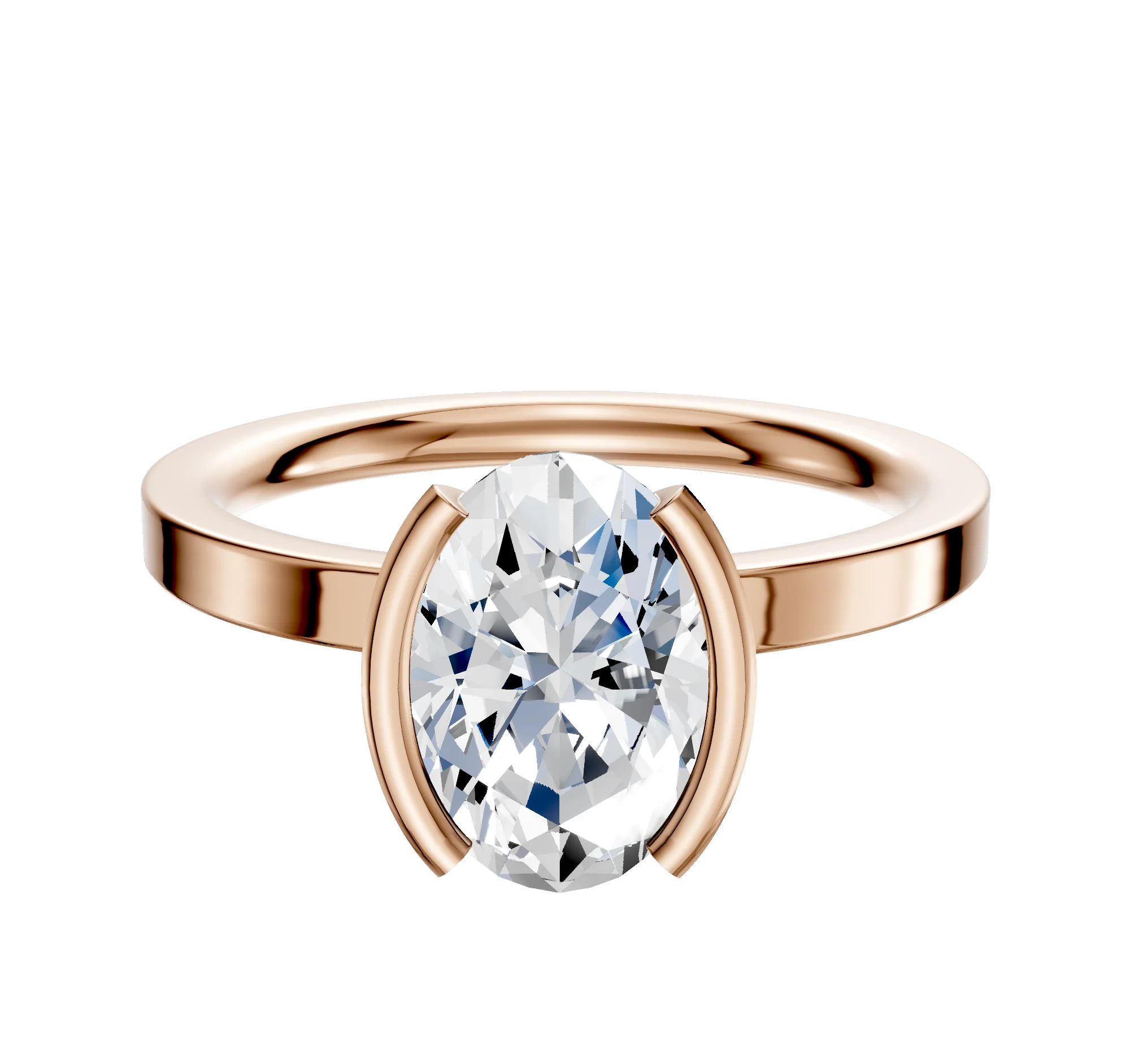 18K Rose Gold Bezel Half Bezel North/South Classic Flat 2.0mm Engagement Ring