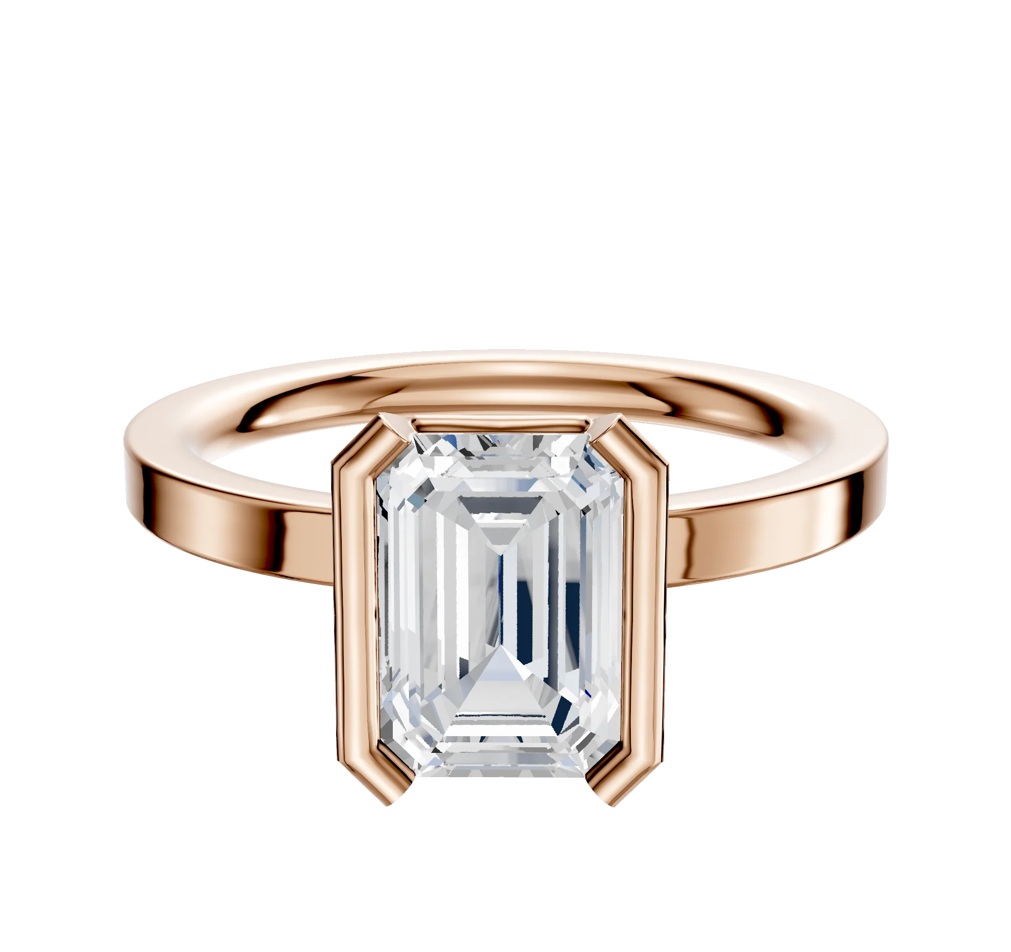18K Rose Gold Bezel Half Bezel North/South Classic Flat 2.0mm Engagement Ring