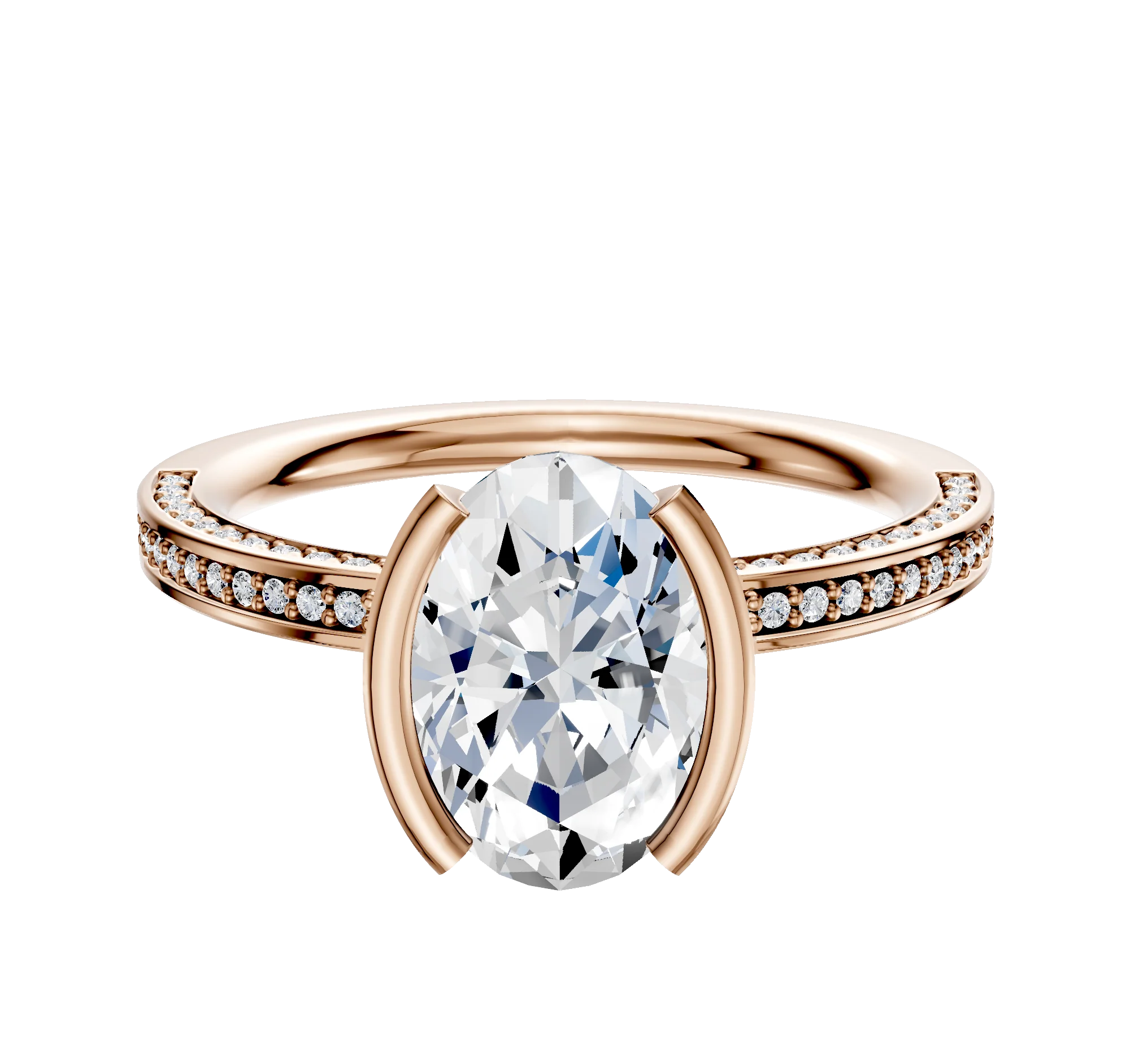 18K Rose Gold Bezel Half Bezel North/South Classic Flat 3-Row-Pave 2.0mm Engagement Ring