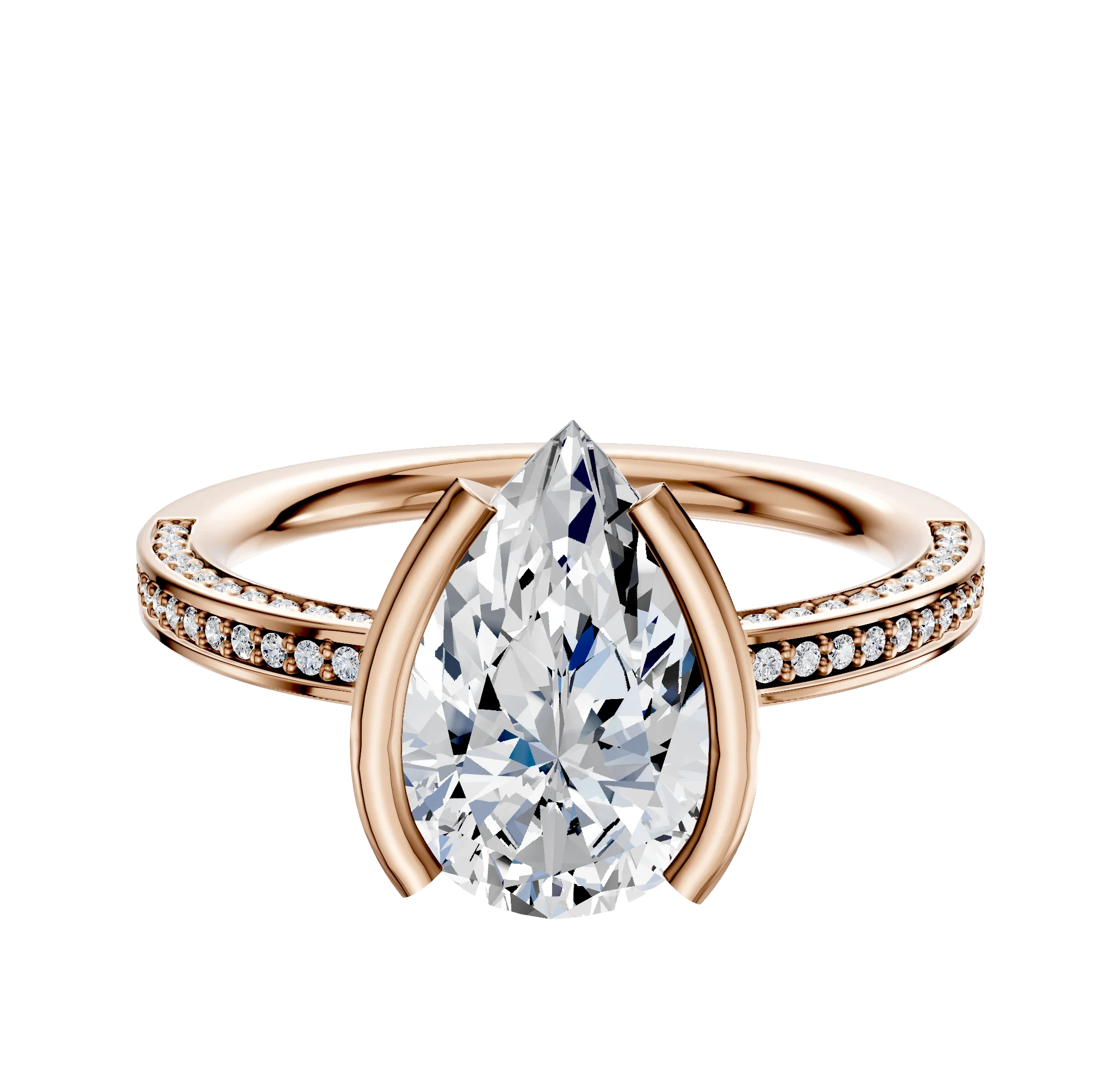 18K Rose Gold Bezel Half Bezel North/South Classic Flat 3-Row-Pave 2.0mm Engagement Ring
