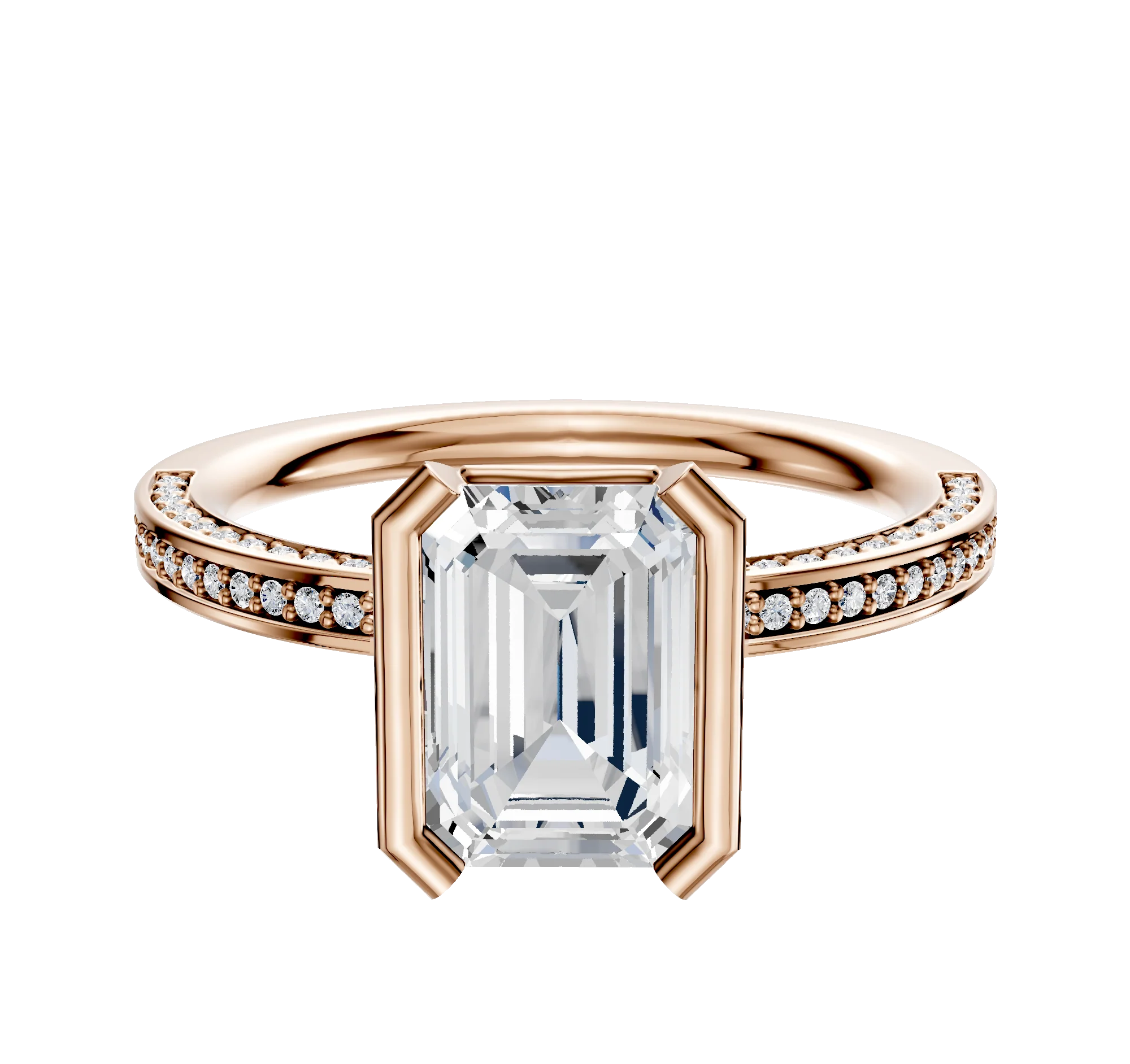 18K Rose Gold Bezel Half Bezel North/South Classic Flat 3-Row-Pave 2.0mm Engagement Ring