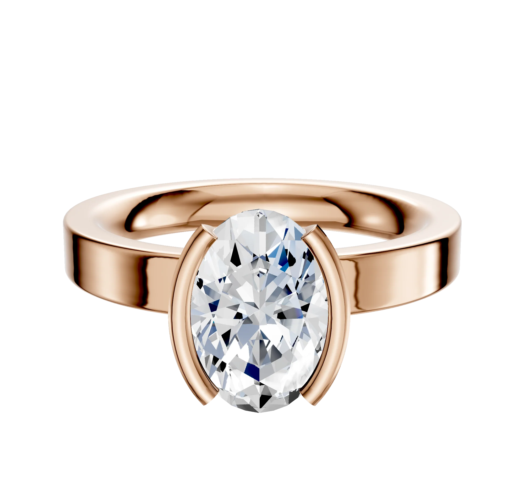 18K Rose Gold Bezel Half Bezel North/South Classic Flat 3.0mm Engagement Ring