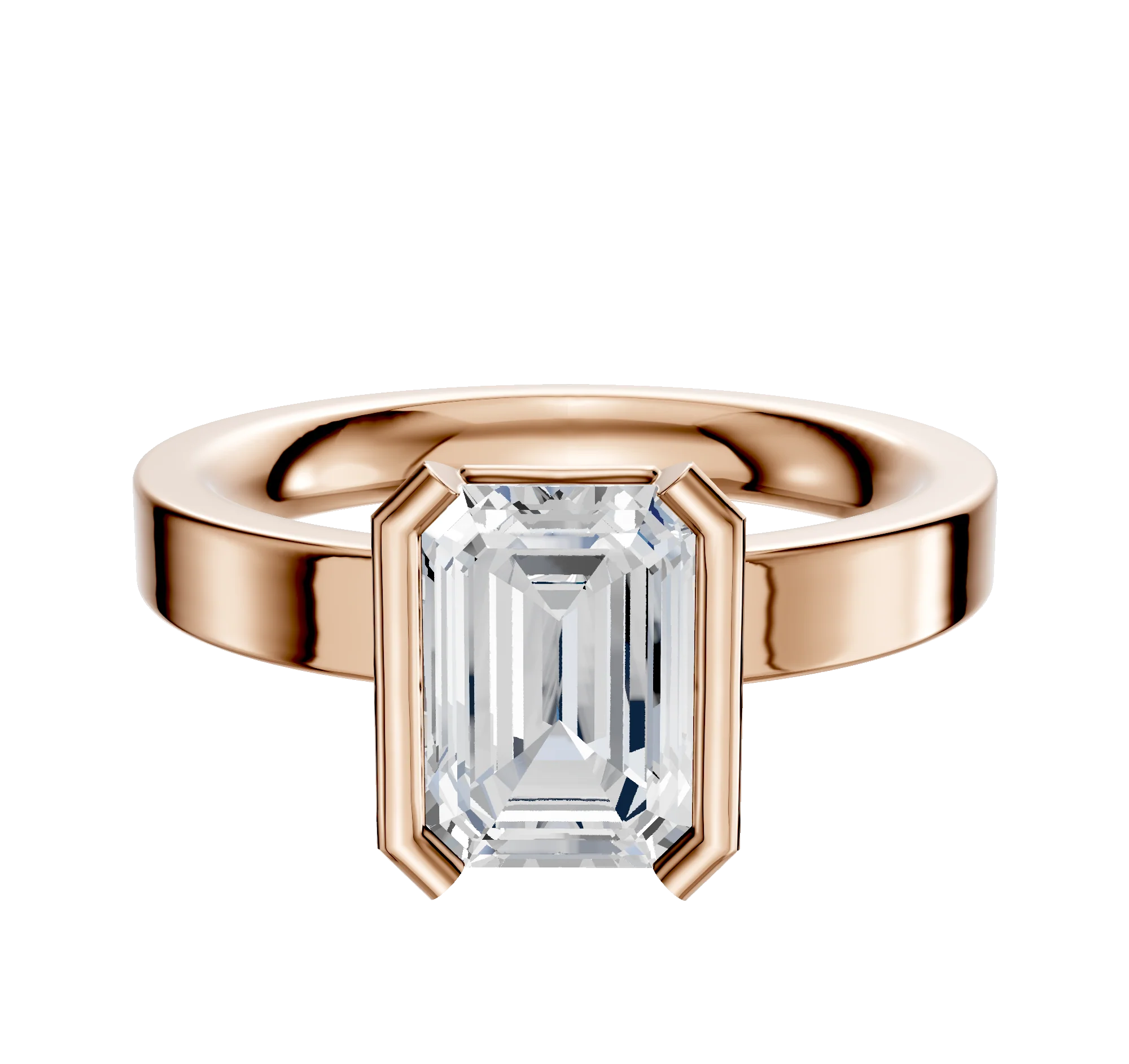 18K Rose Gold Bezel Half Bezel North/South Classic Flat 3.0mm Engagement Ring