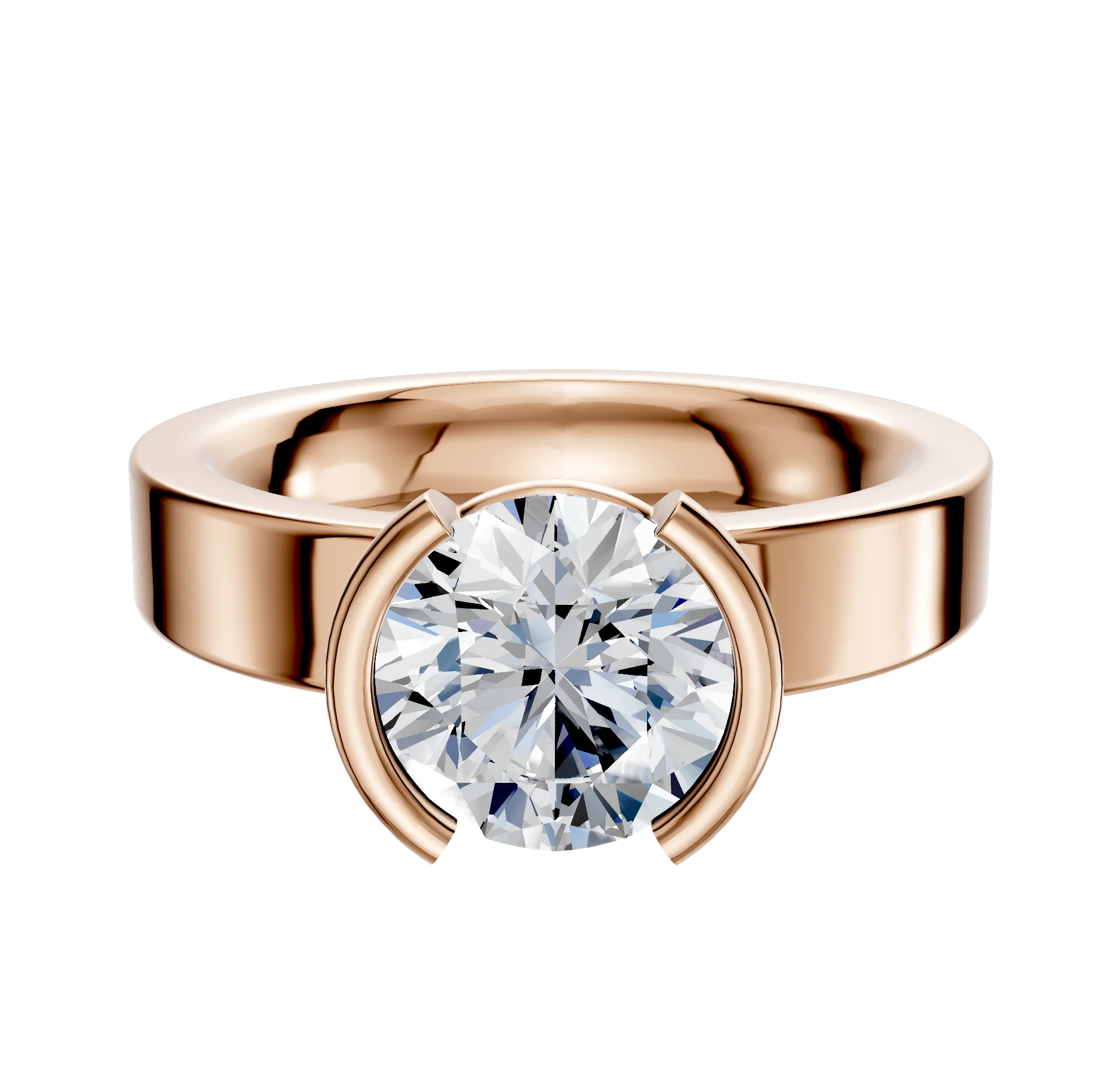 18K Rose Gold Bezel Half Bezel North/South Classic Flat 4.0mm Engagement Ring