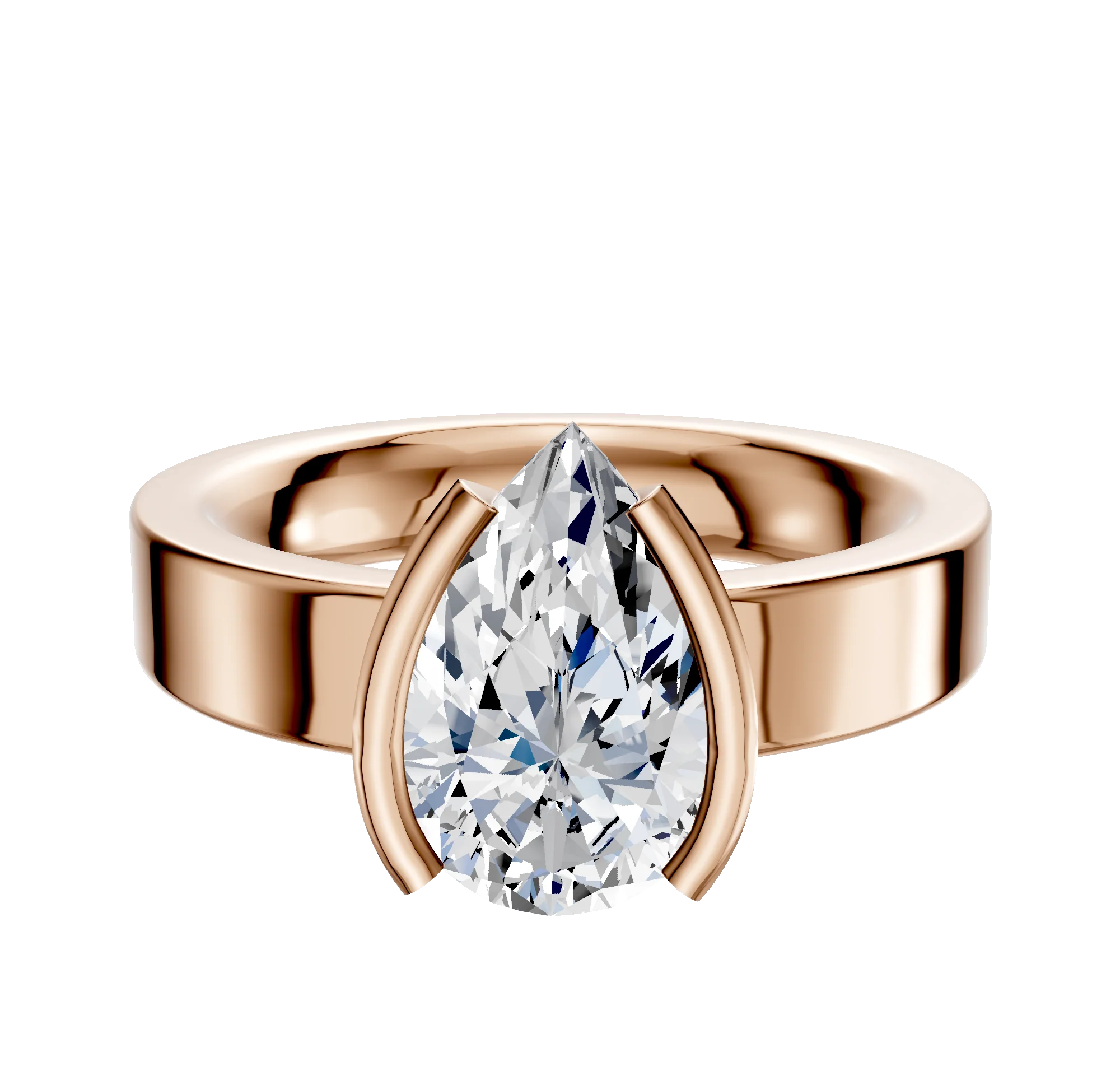18K Rose Gold Bezel Half Bezel North/South Classic Flat 4.0mm Engagement Ring