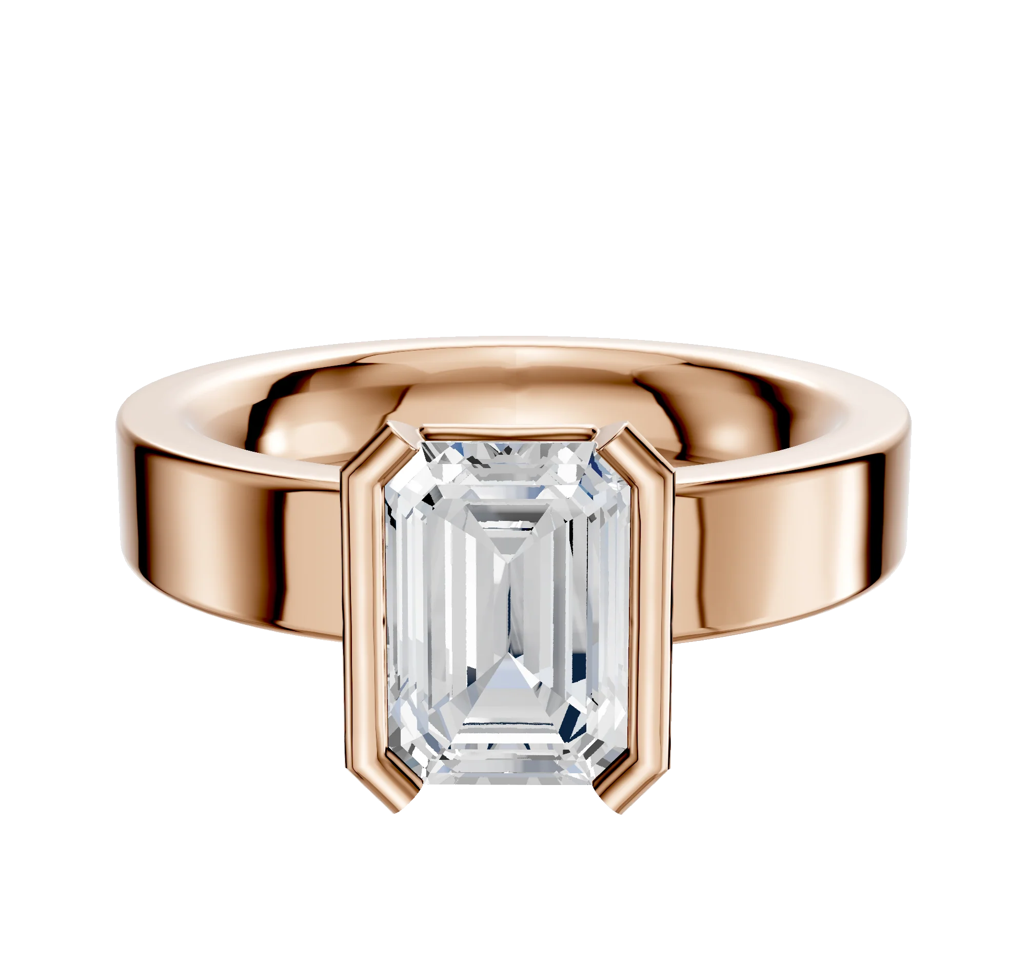 18K Rose Gold Bezel Half Bezel North/South Classic Flat 4.0mm Engagement Ring