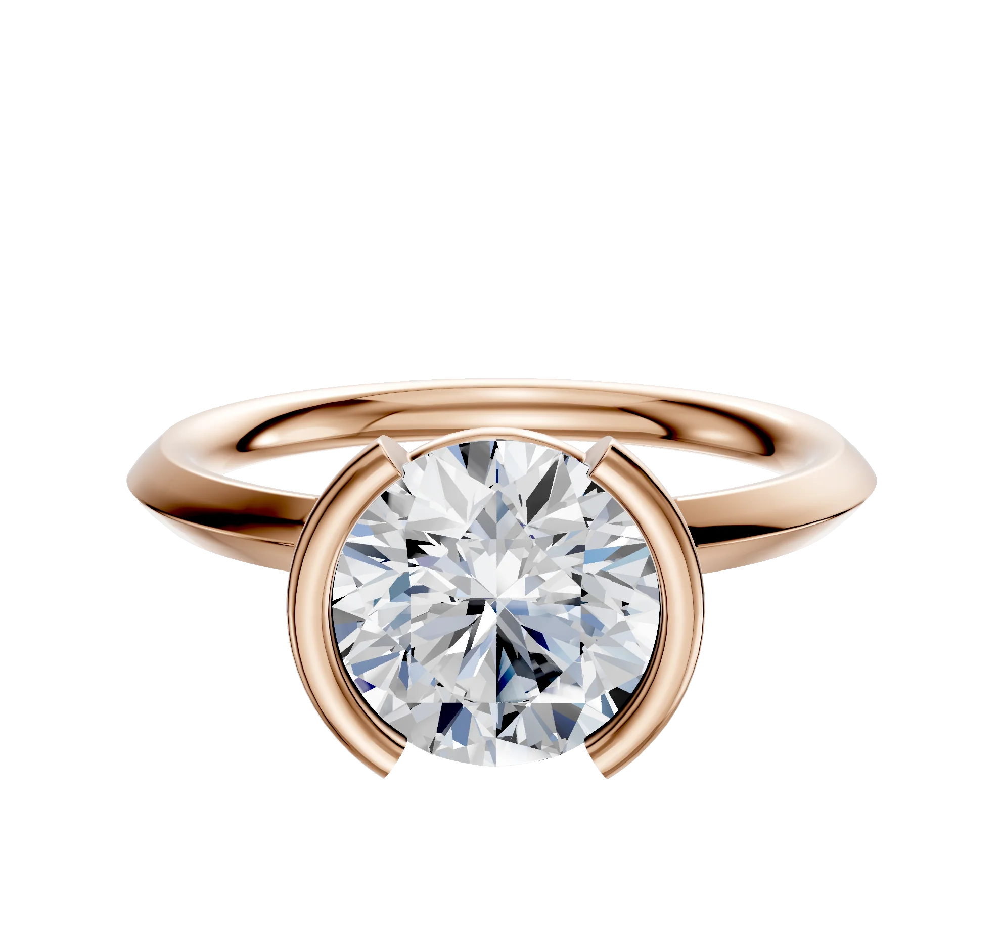 18K Rose Gold Bezel Half Bezel North/South Classic Knife Edge 2.0mm Engagement Ring