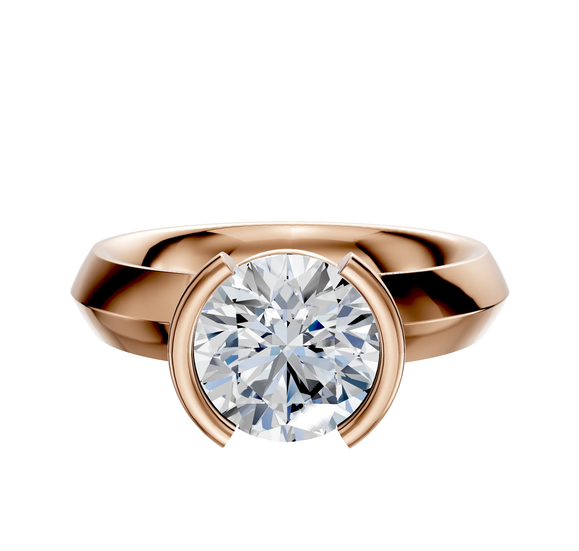 18K Rose Gold Bezel Half Bezel North/South Classic Knife Edge 4.0mm Engagement Ring
