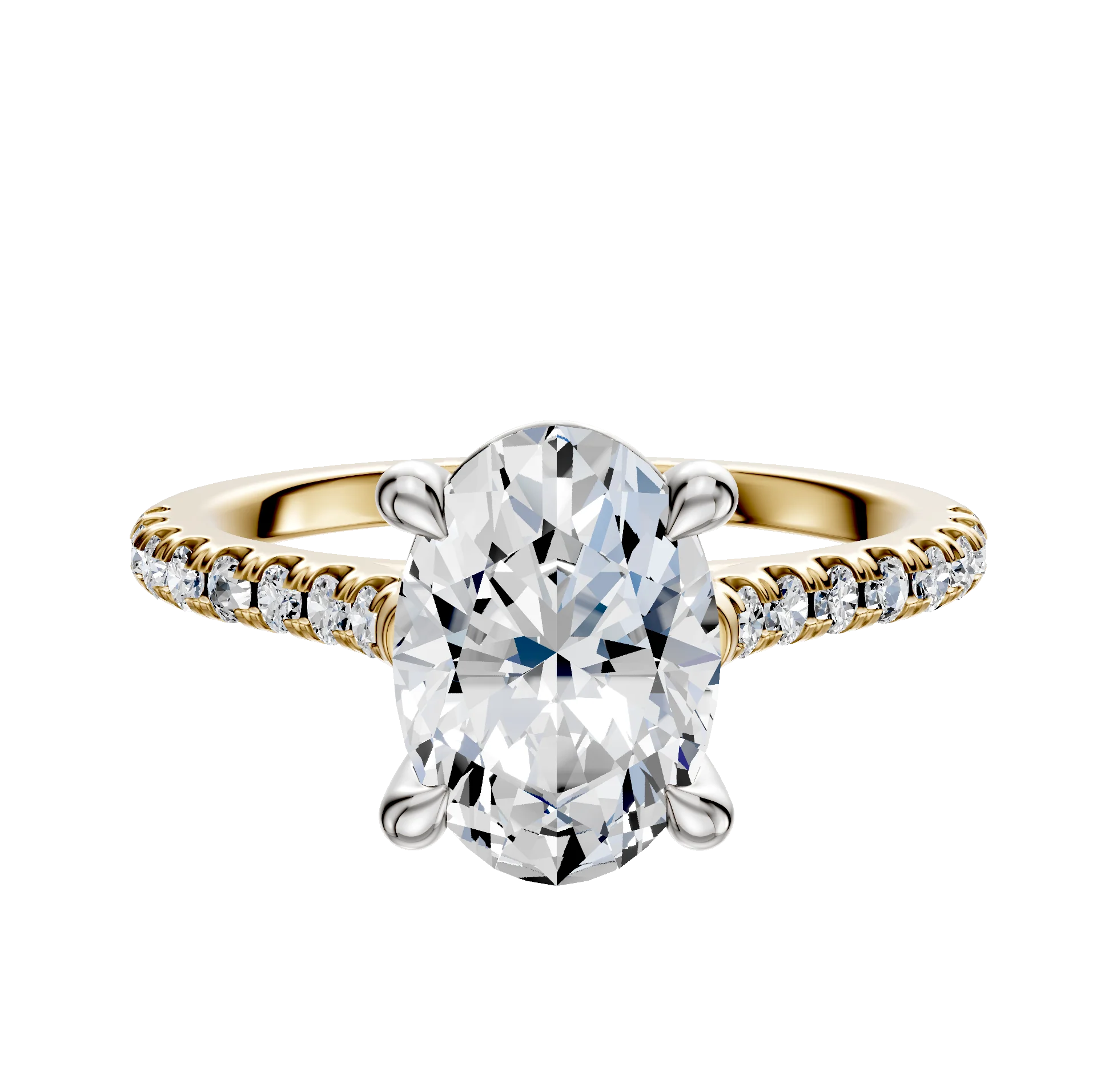 18K Two Tone 4 Prong Basket Cathedral Dome 1-Row-Pave 2.5mm Engagement Ring