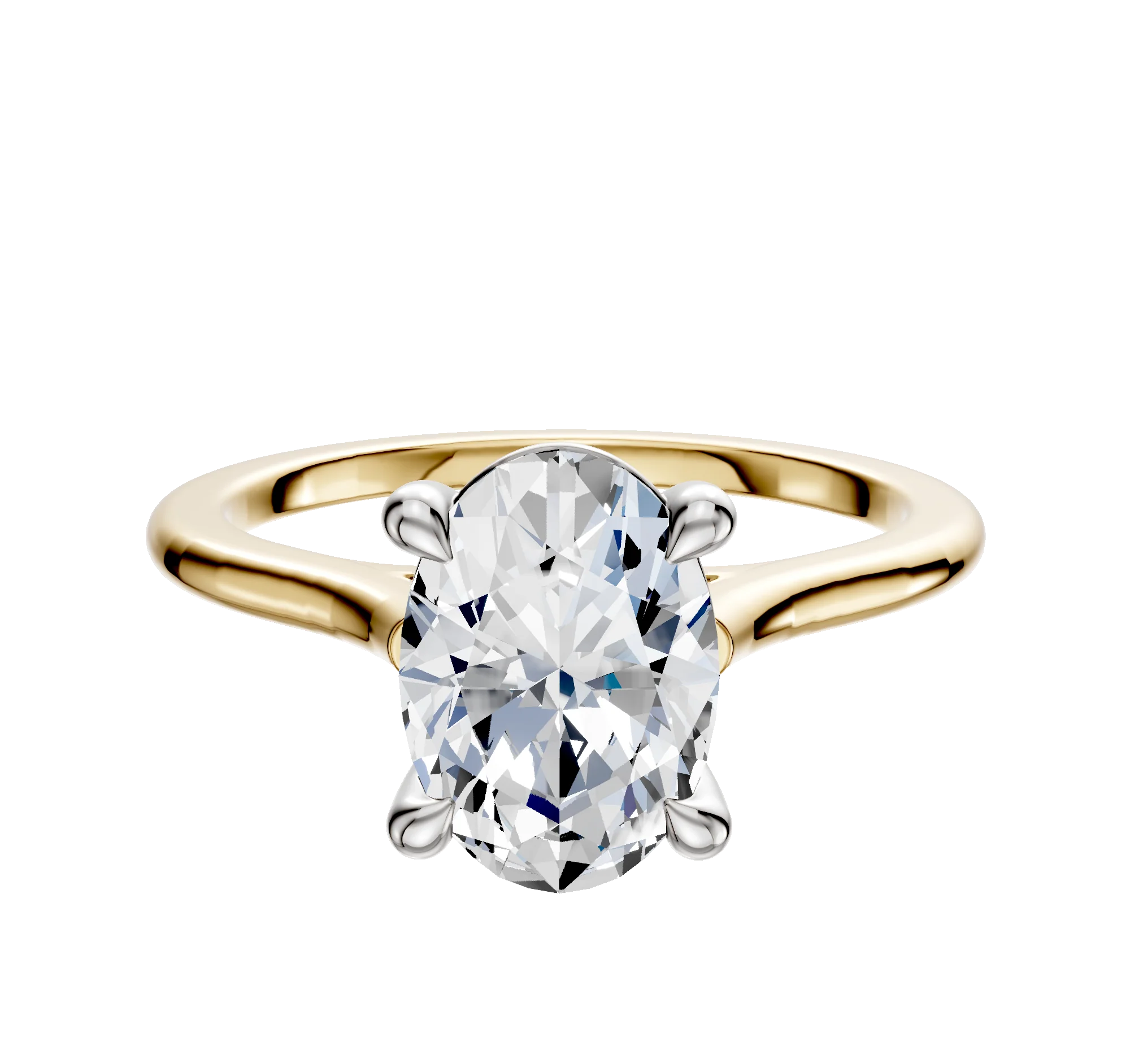 18K Two Tone 4 Prong Basket Cathedral Dome 1.5mm Engagement Ring