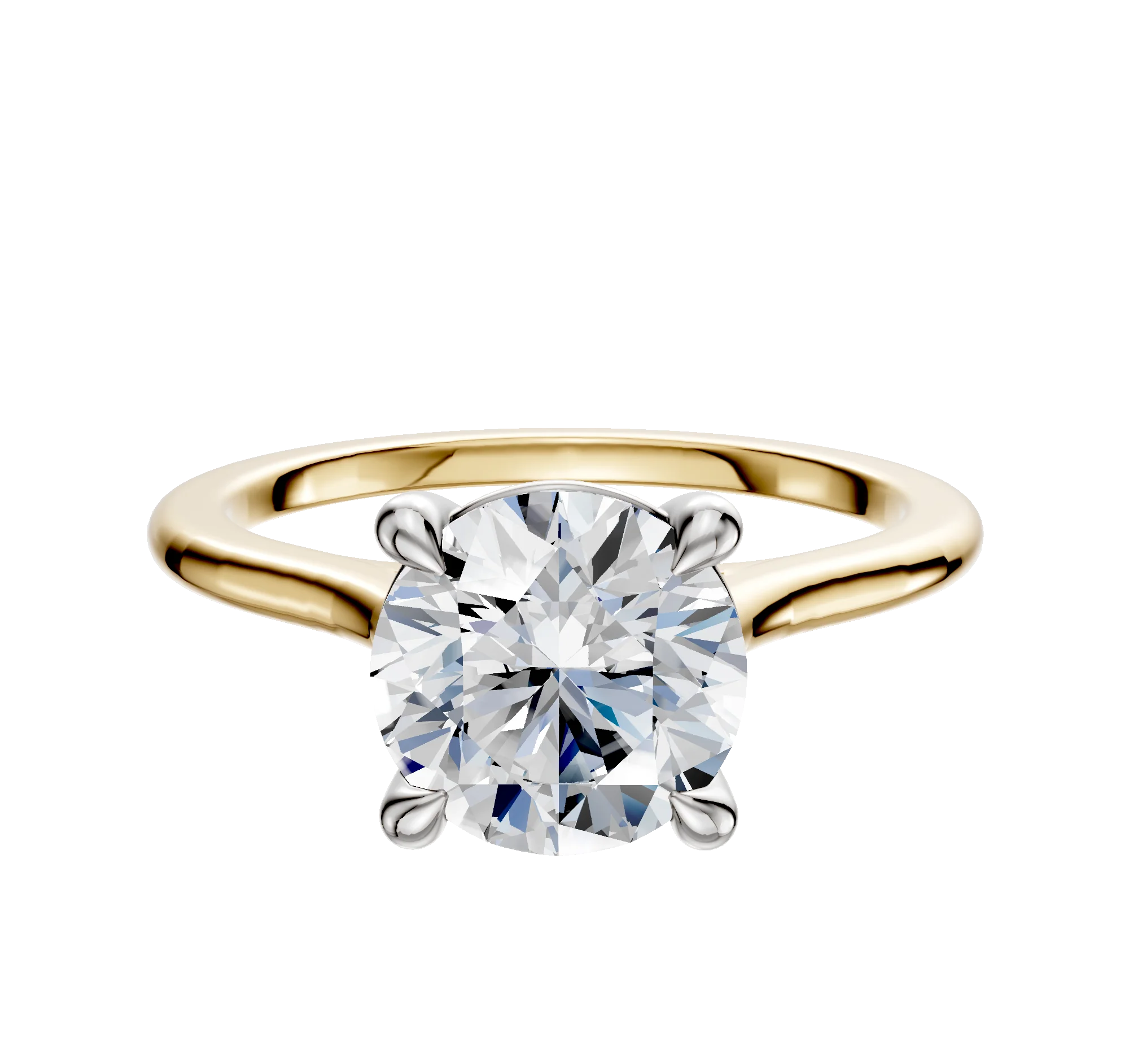 18K Two Tone 4 Prong Basket Cathedral Dome 1.5mm Engagement Ring