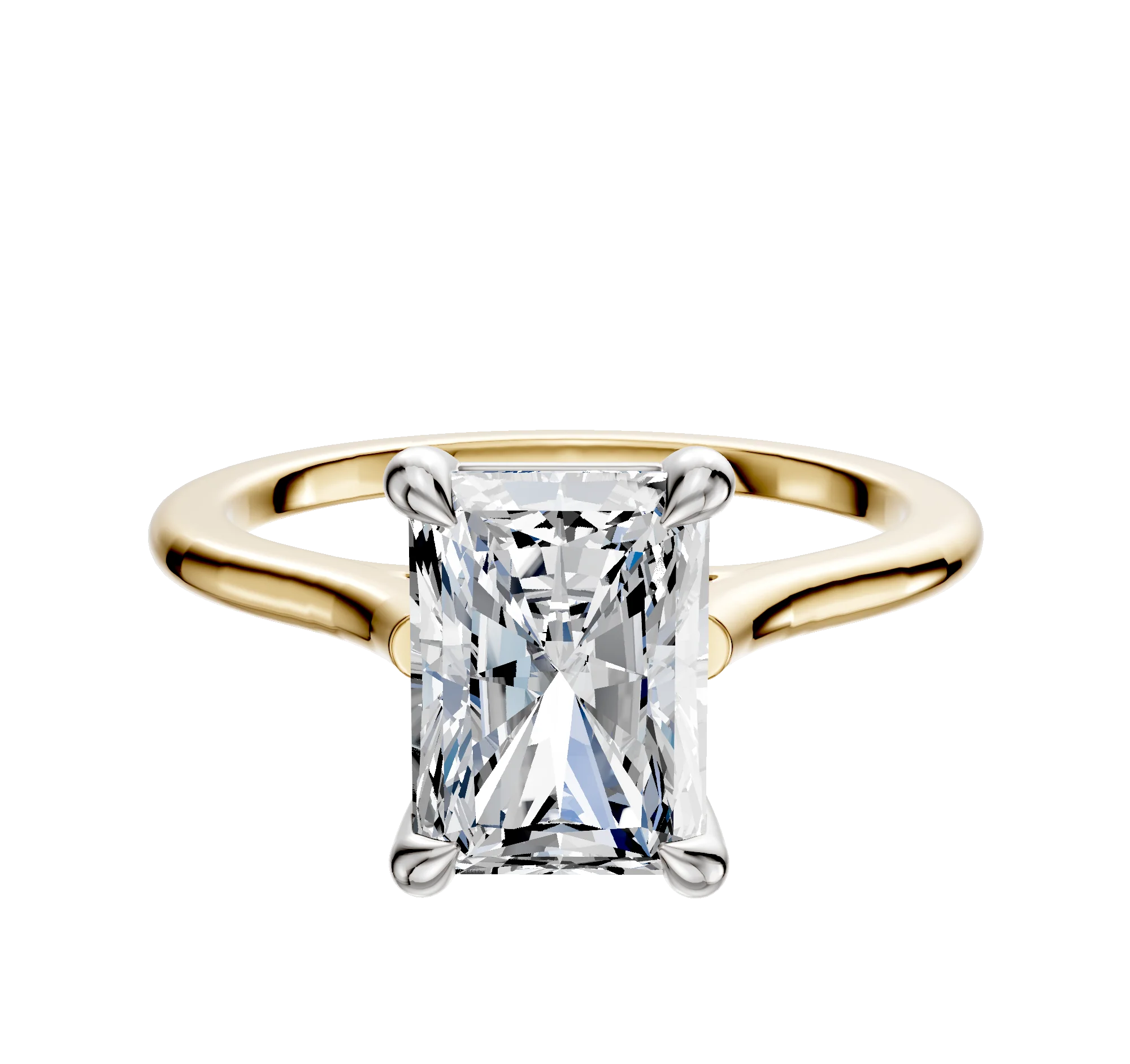 18K Two Tone 4 Prong Basket Cathedral Dome 1.5mm Engagement Ring