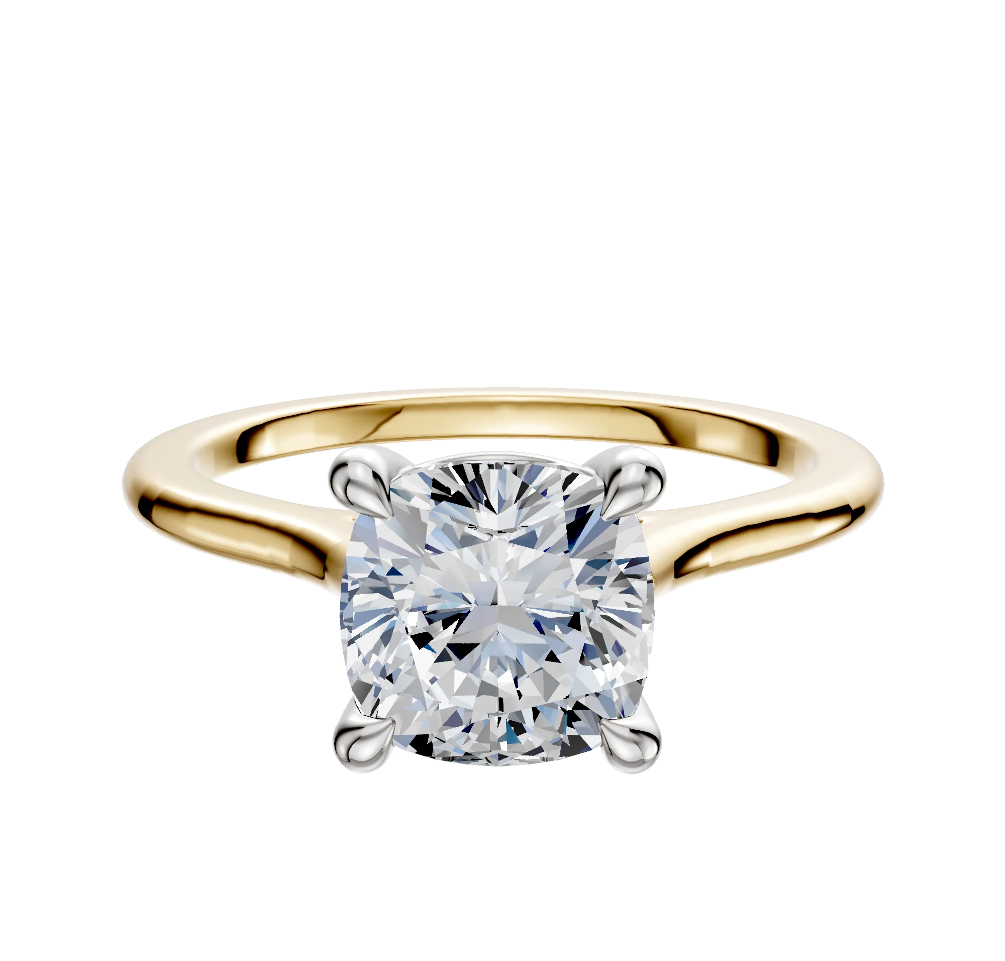 18K Two Tone 4 Prong Basket Cathedral Dome 1.5mm Engagement Ring
