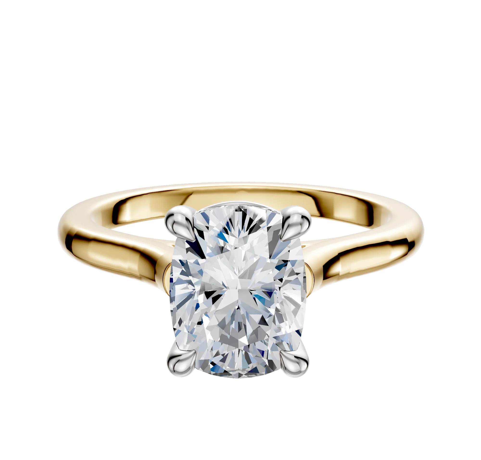 18K Two Tone 4 Prong Basket Cathedral Dome 2.0mm Engagement Ring