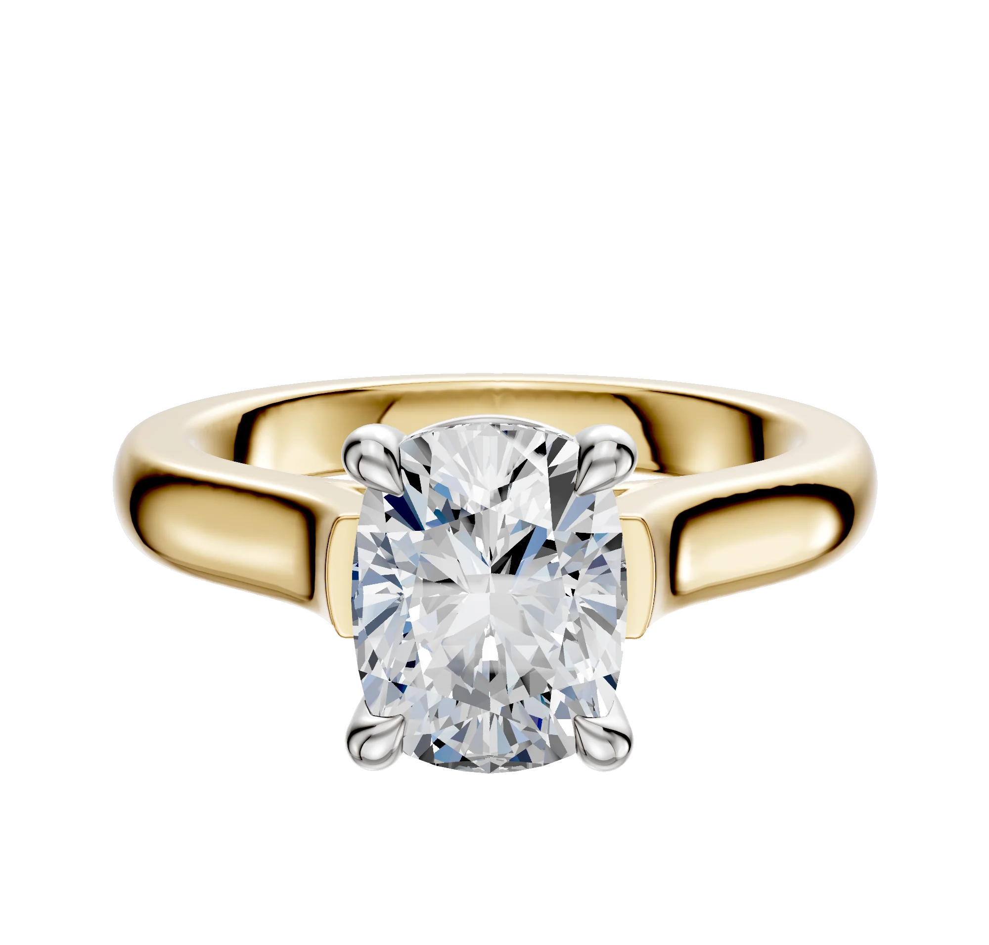 18K Two Tone 4 Prong Basket Cathedral Dome 3.0mm Engagement Ring